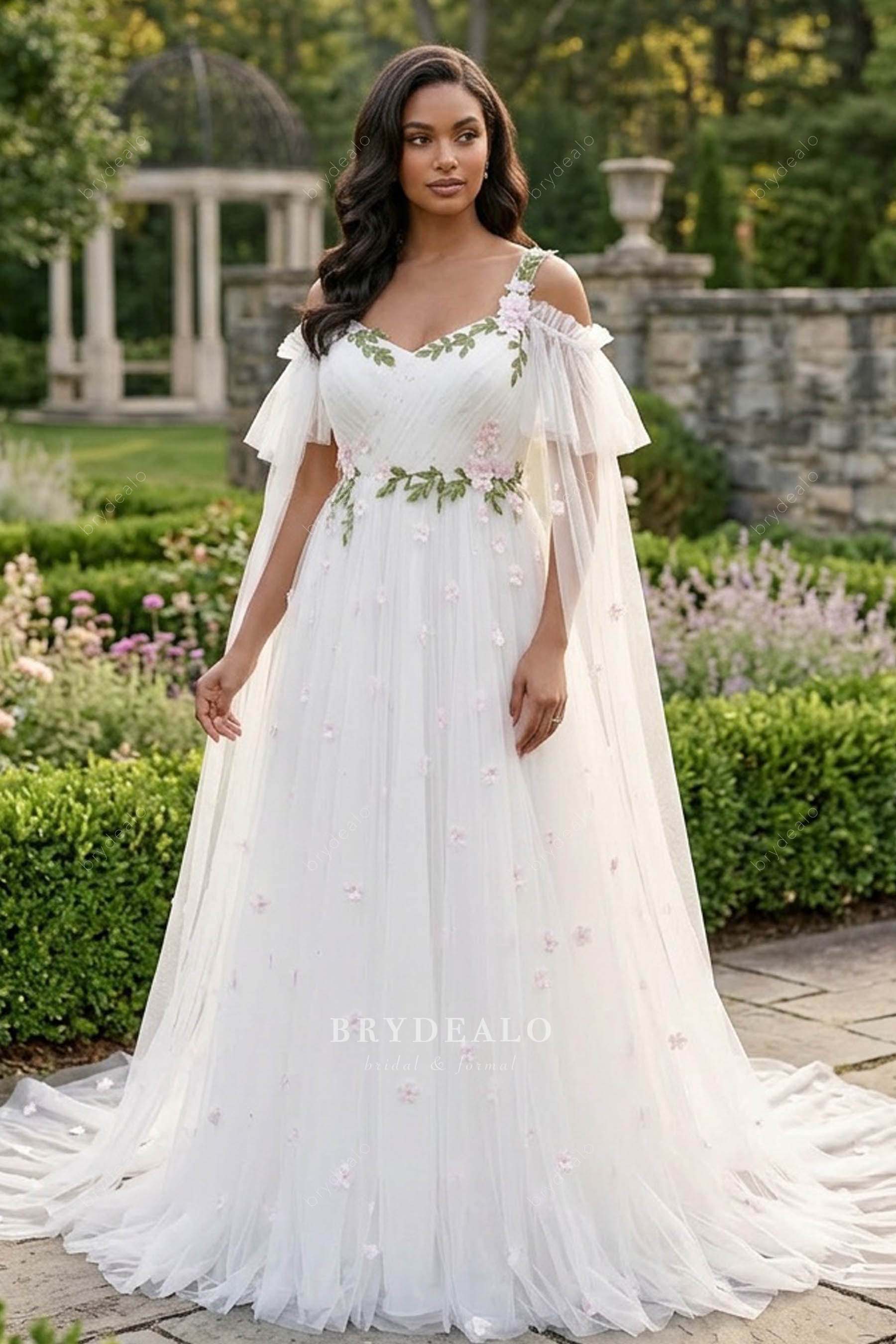 romantic flowers tulle wedding dress