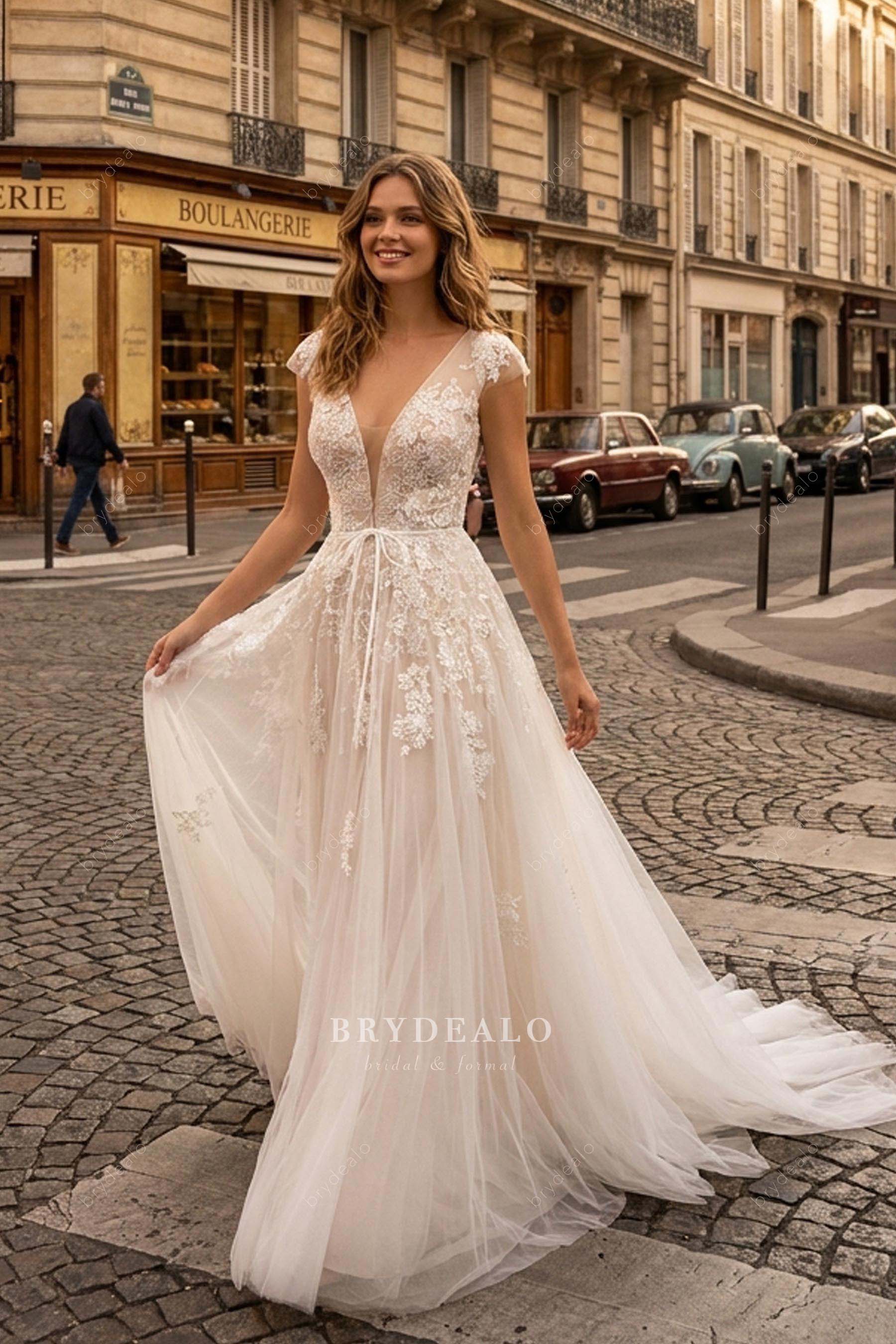 romantic shimmery lace wedding dress