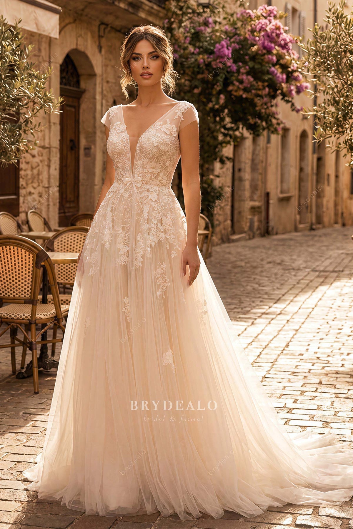 romantic shimmery lace wedding dress