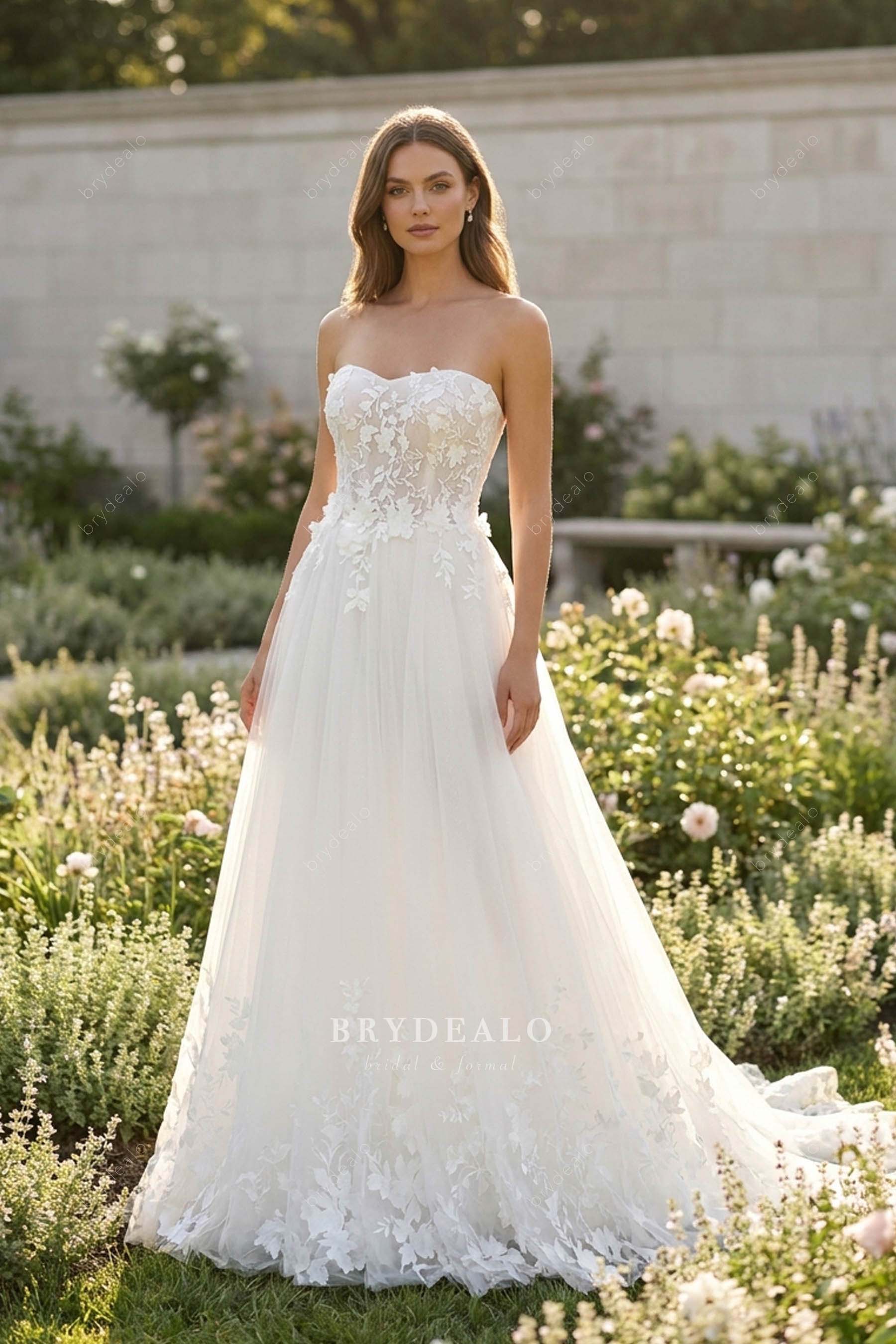 romantic strapless lace wedding dress