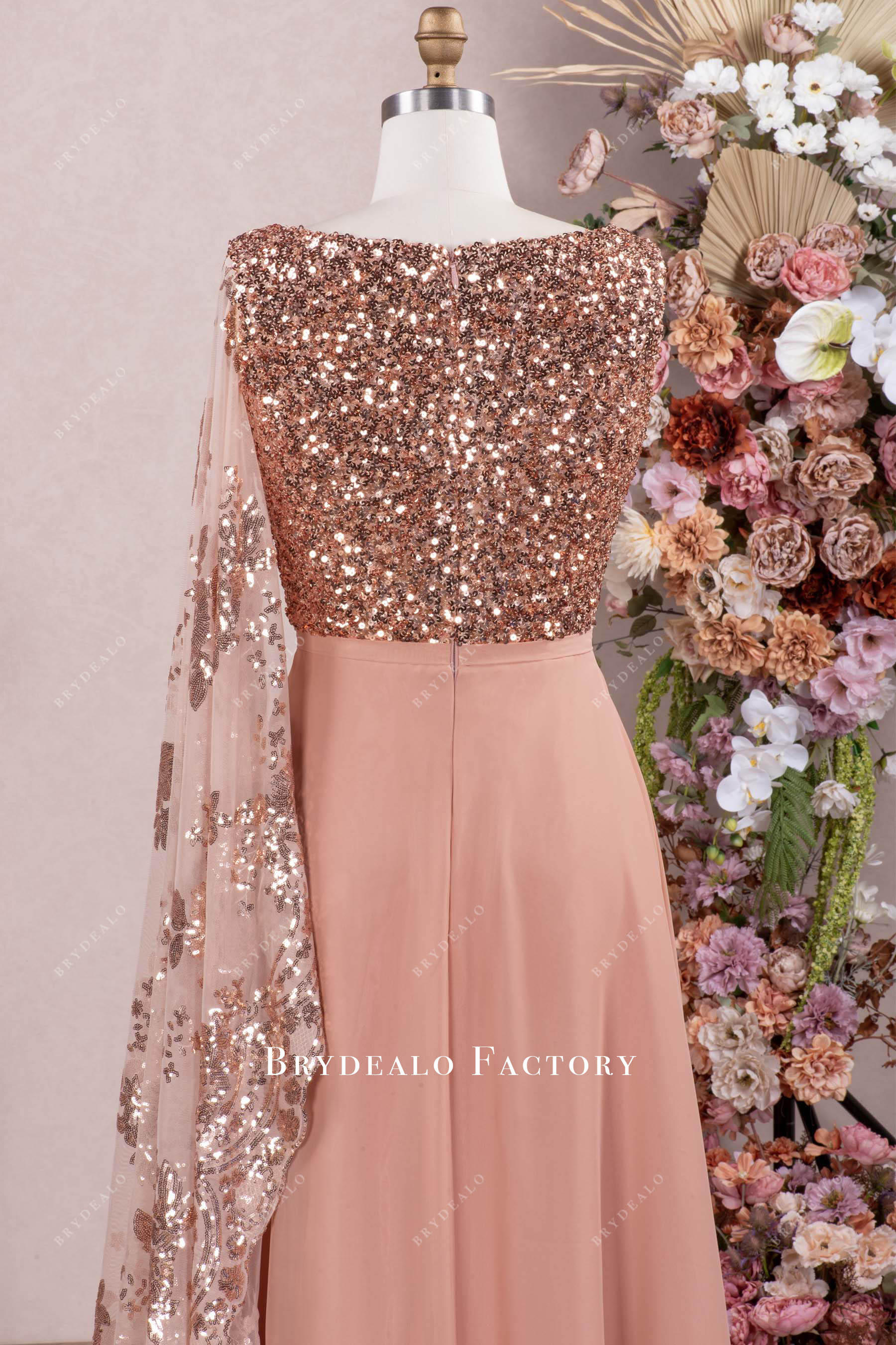 rose gold sequin mother of bride dress