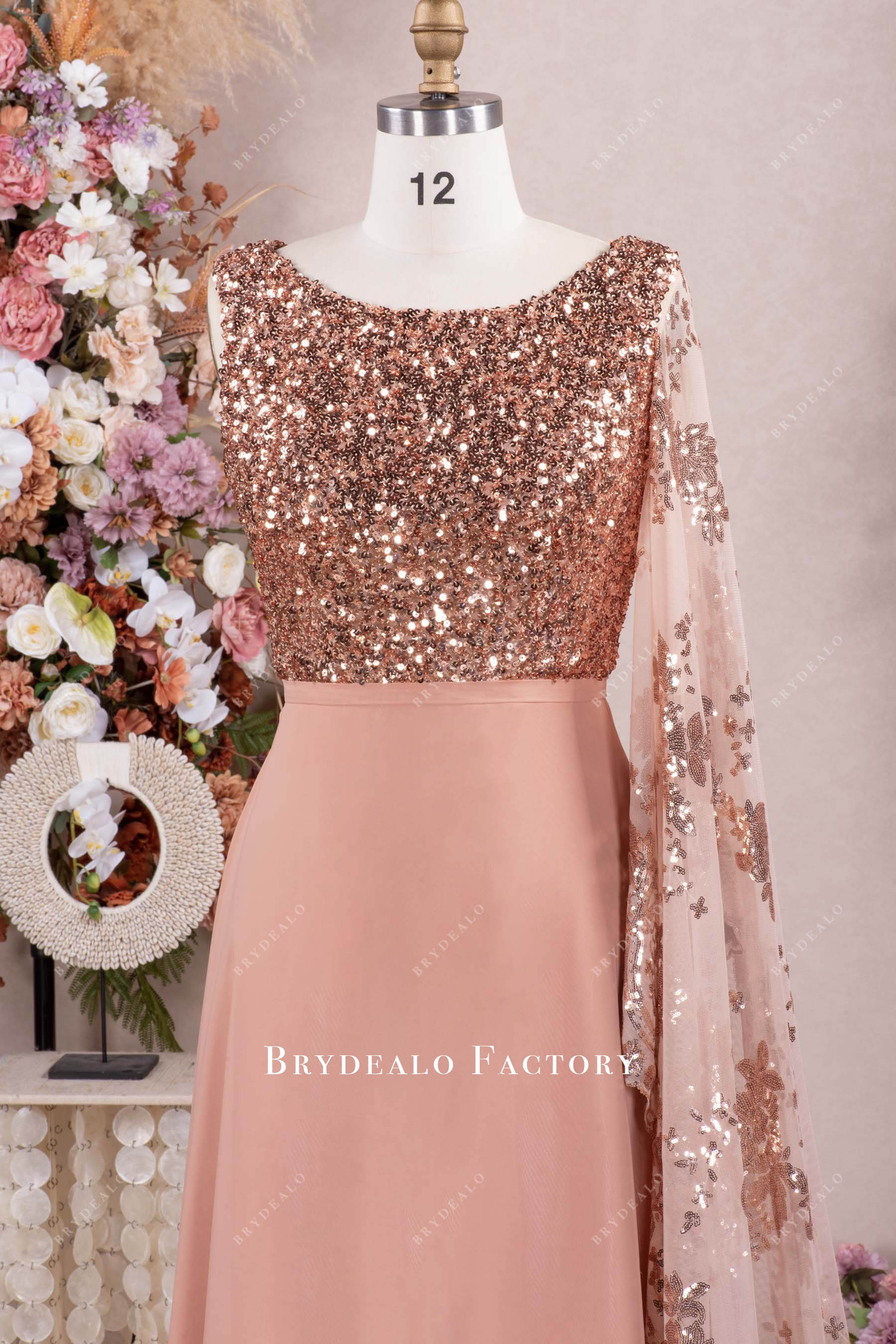 rose gold sparkly mother of bride dress