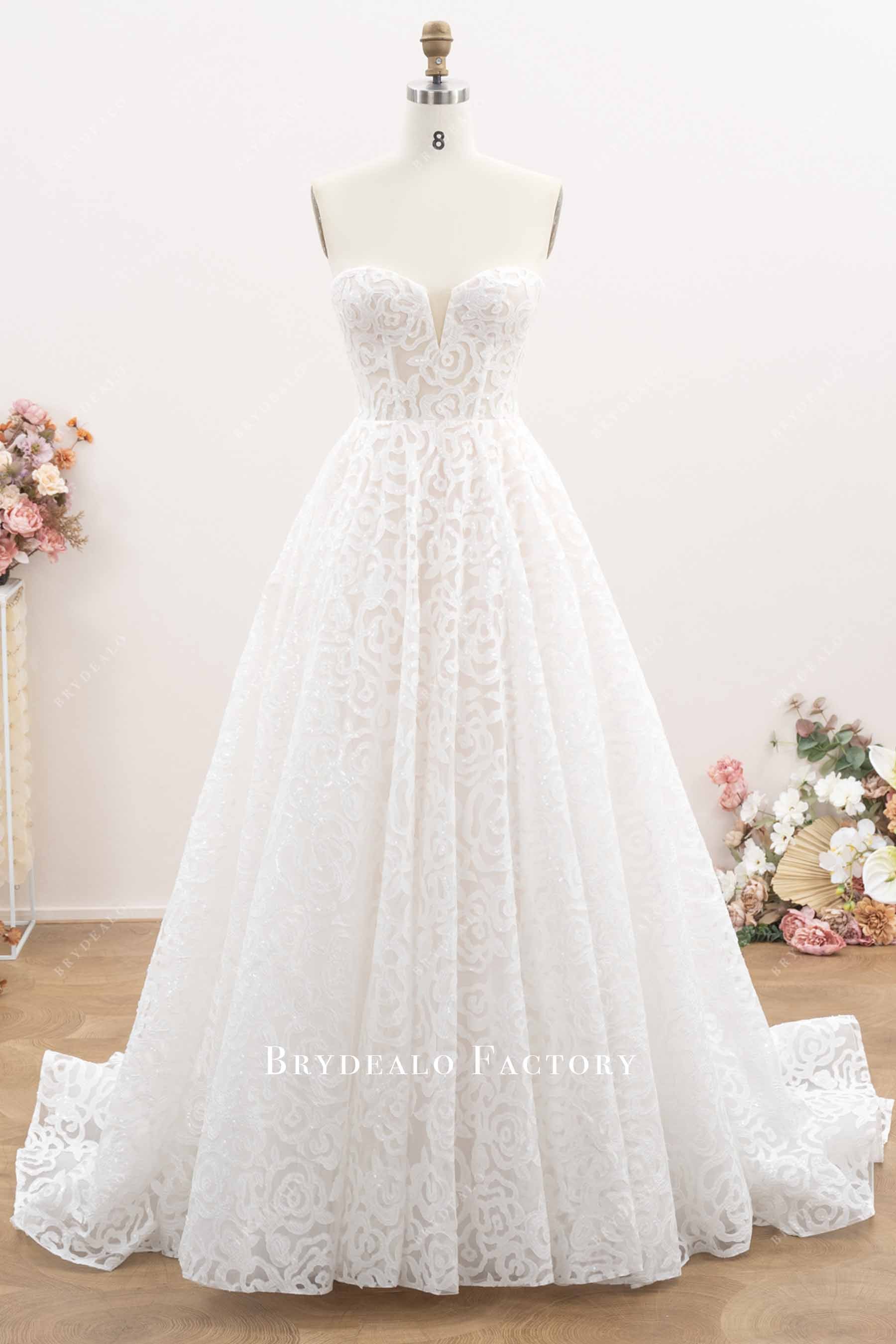 rose lace Aline wedding dress