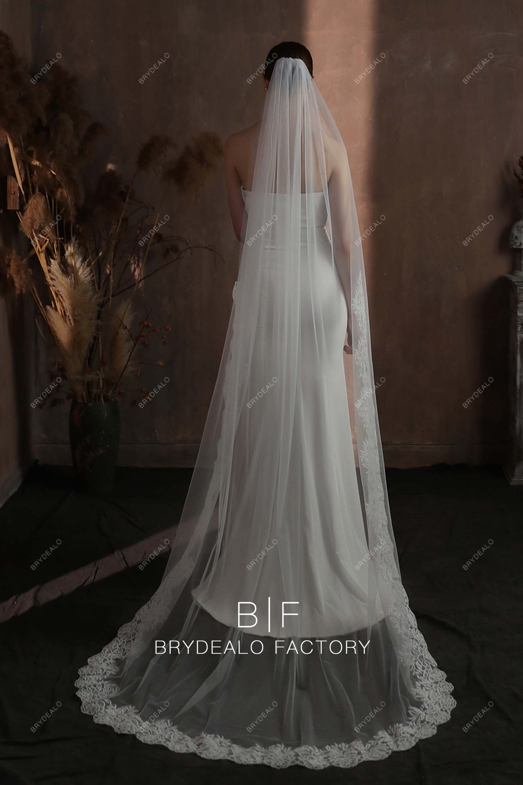 Elegant Rose Lace Single Tier Chapel Length Wedding Veil