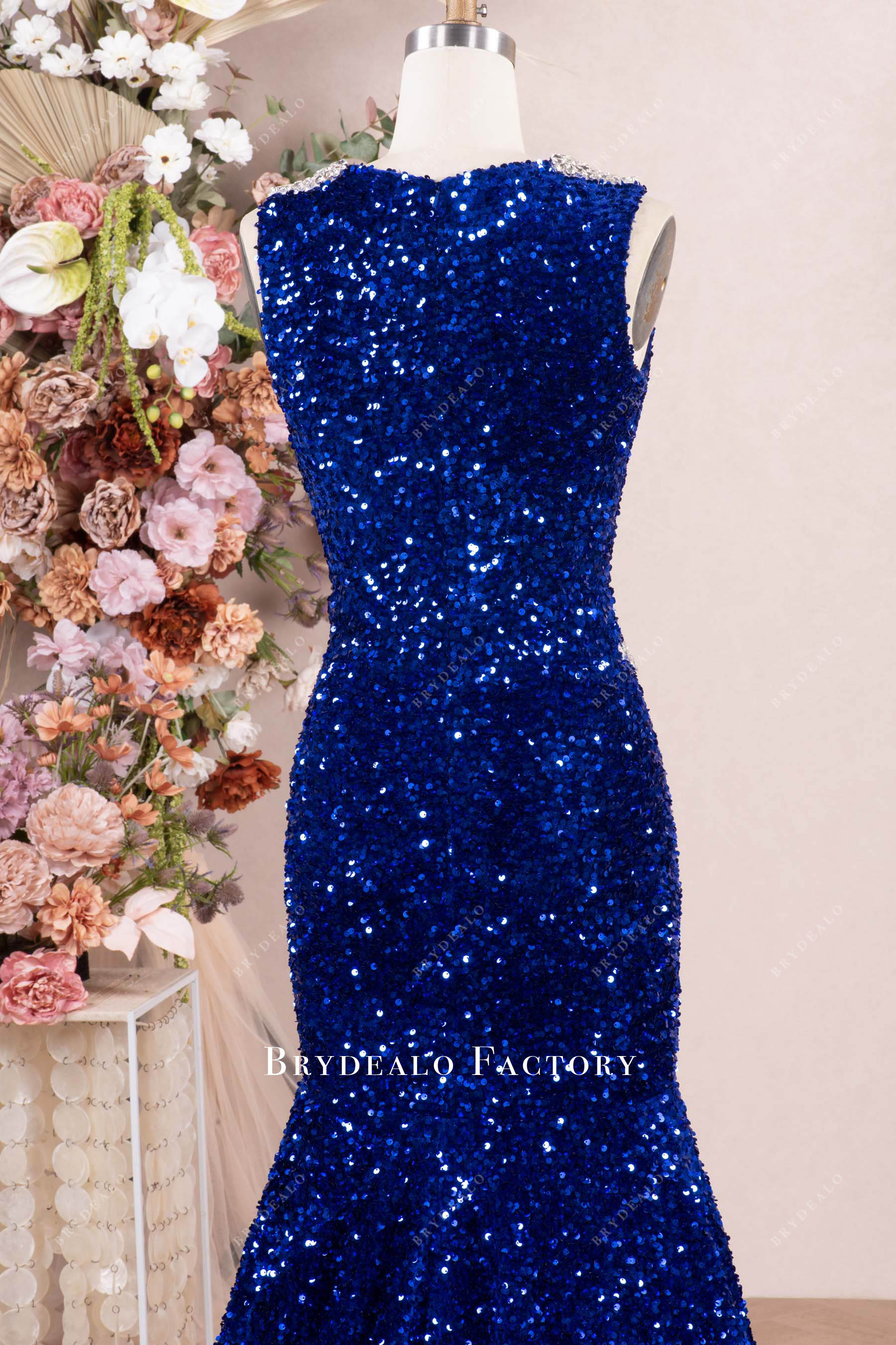 royal blue sleeveless sequin prom dress