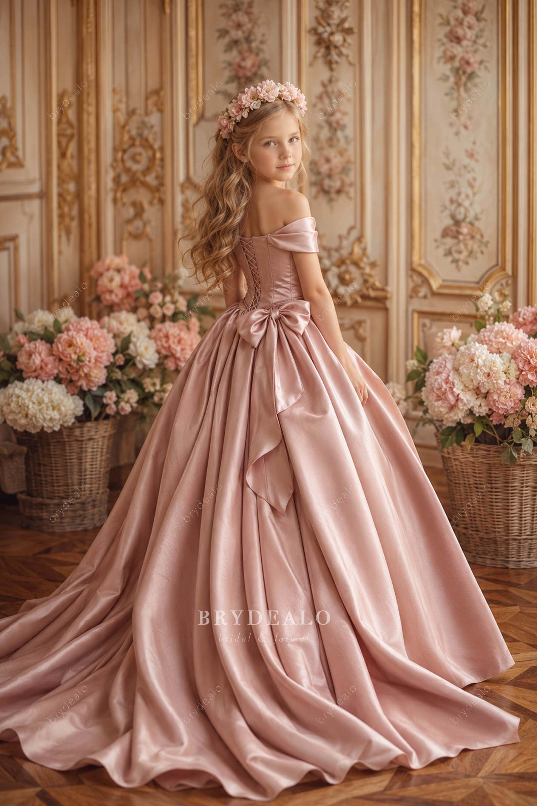 royal long satin little girl formal gown