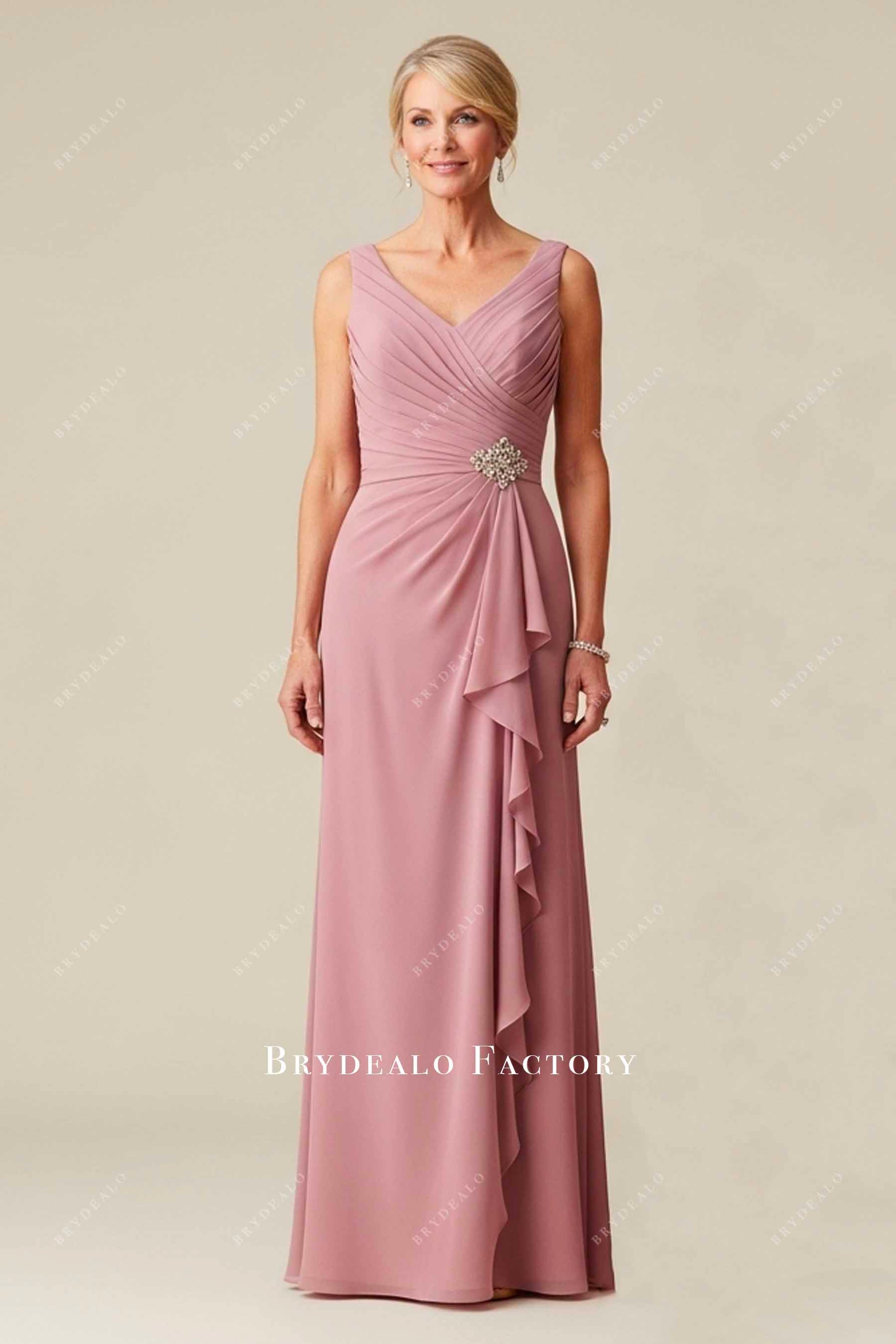 Dusty Rose Draped Chiffon Waist A-Line Mother Bride Dress Dusty Rose Draped Chiffon Waist A-Line Mother Bride Dress