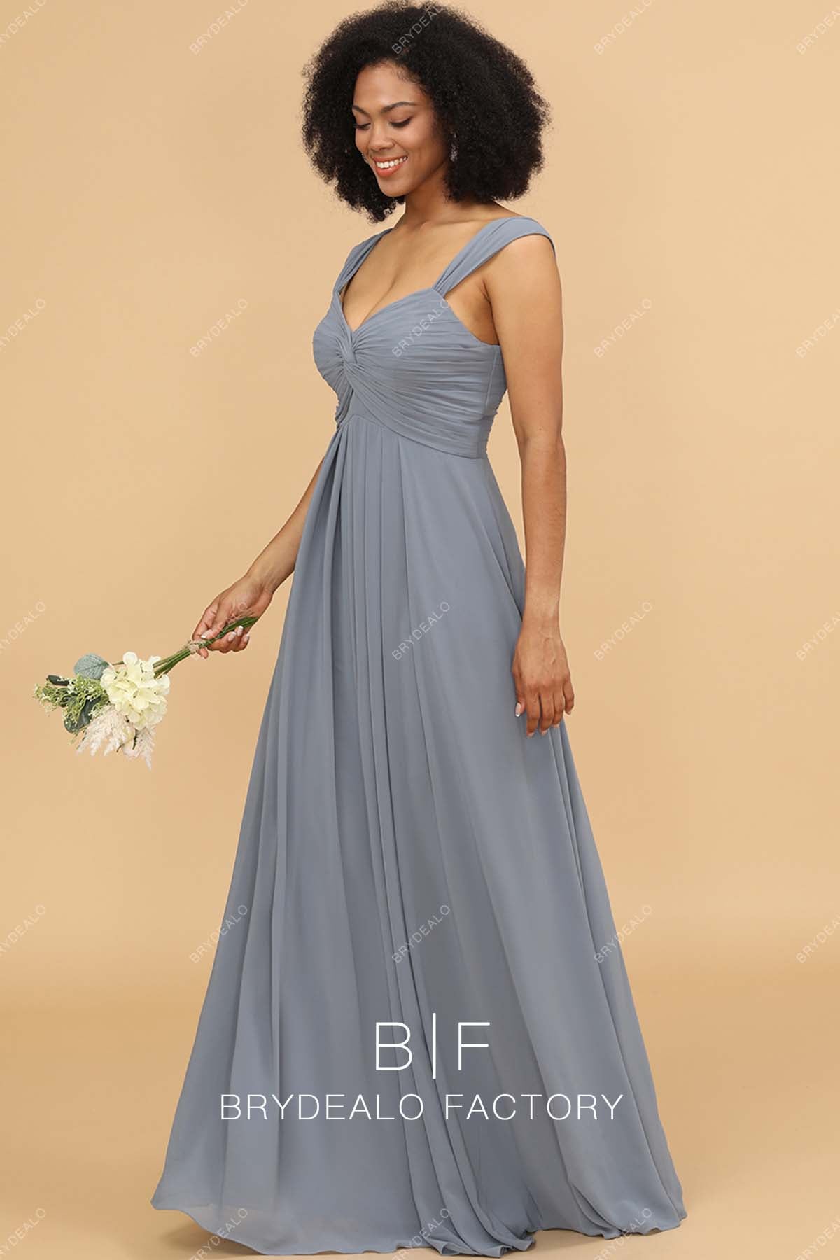 Grey Ruched Chiffon Sweetheart Neck A-line Bridesmaid Dress