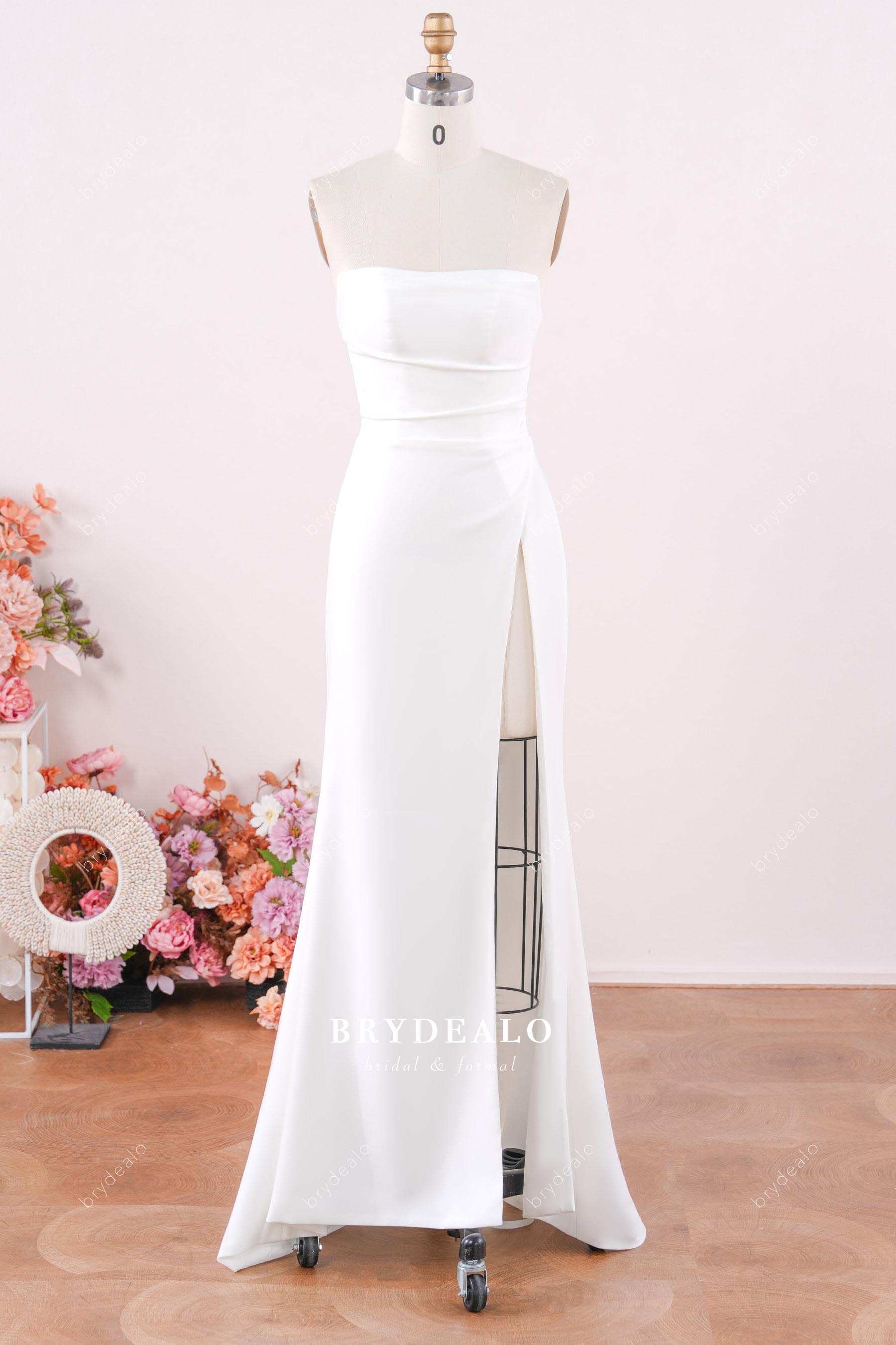 ruched crepe mermaid wedding dress