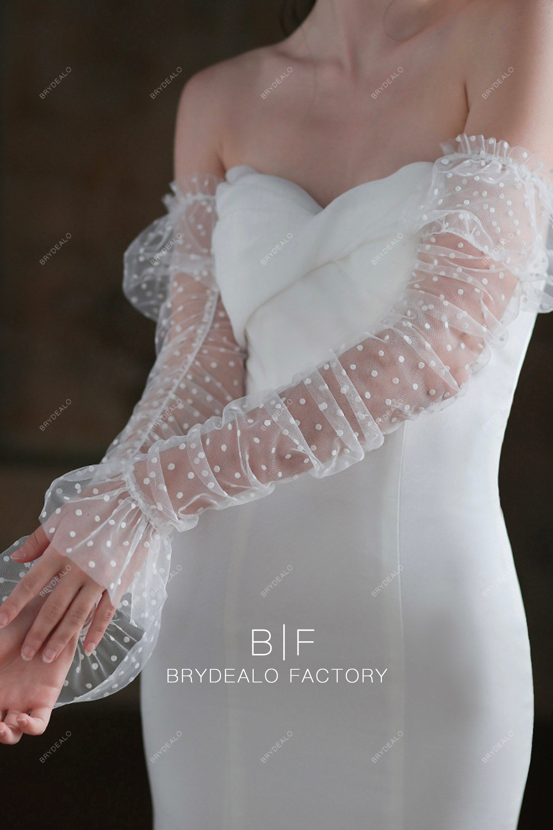 ruched polka dot tulle bridal sleeves