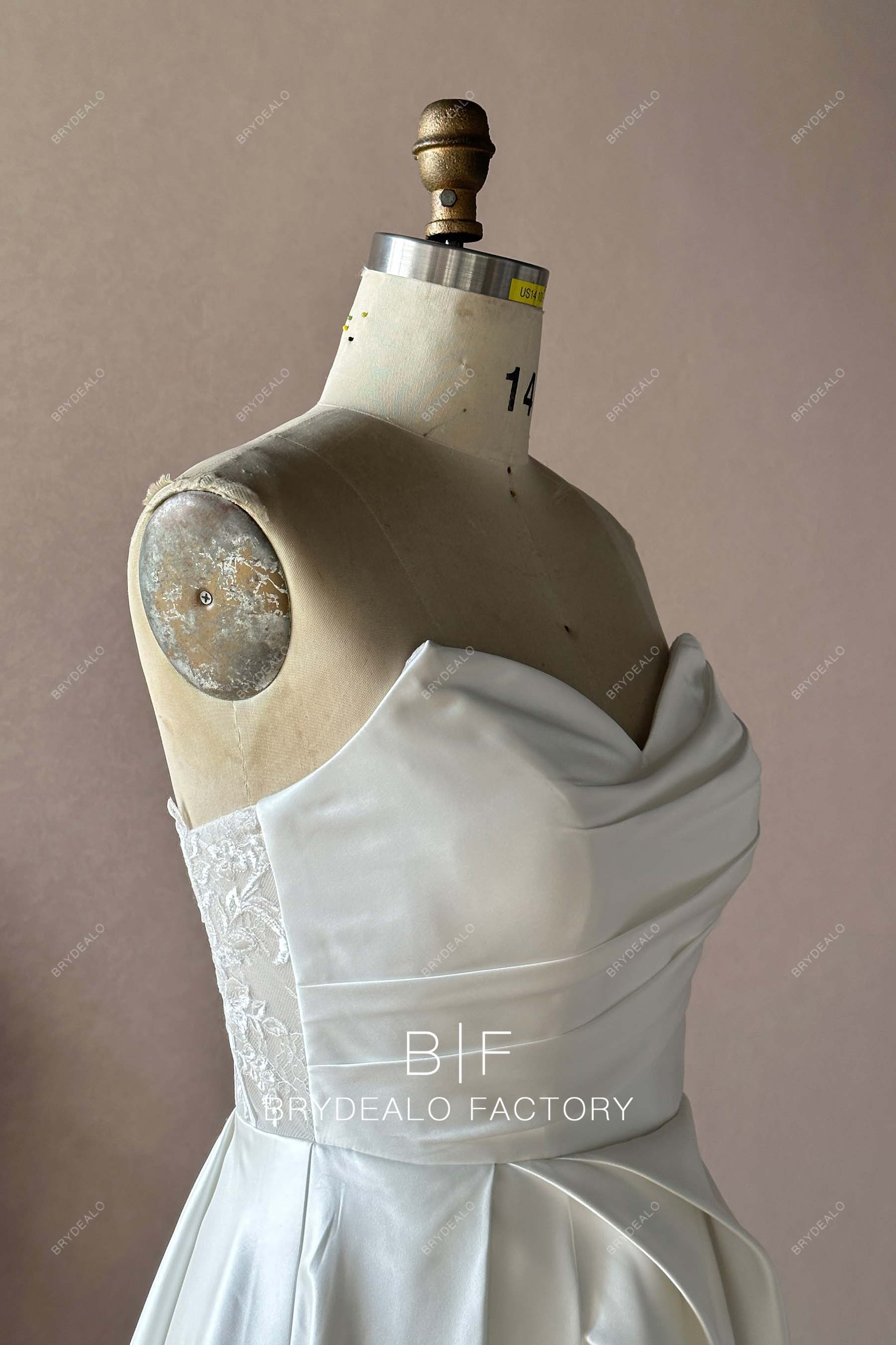 ruched satin sleeveless wedding gown