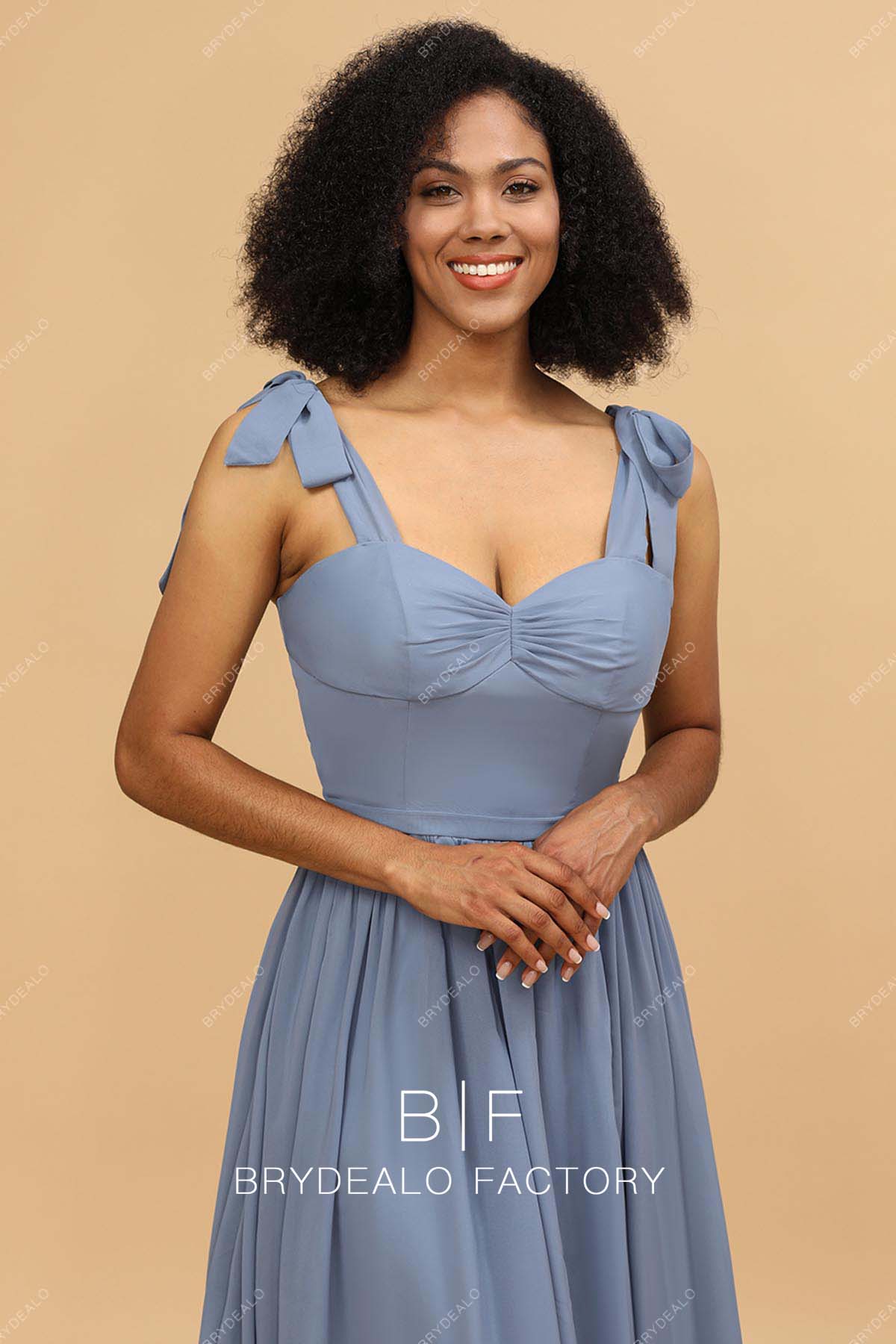 ruched sweetheart neck shoulder tie bridesmaid dress