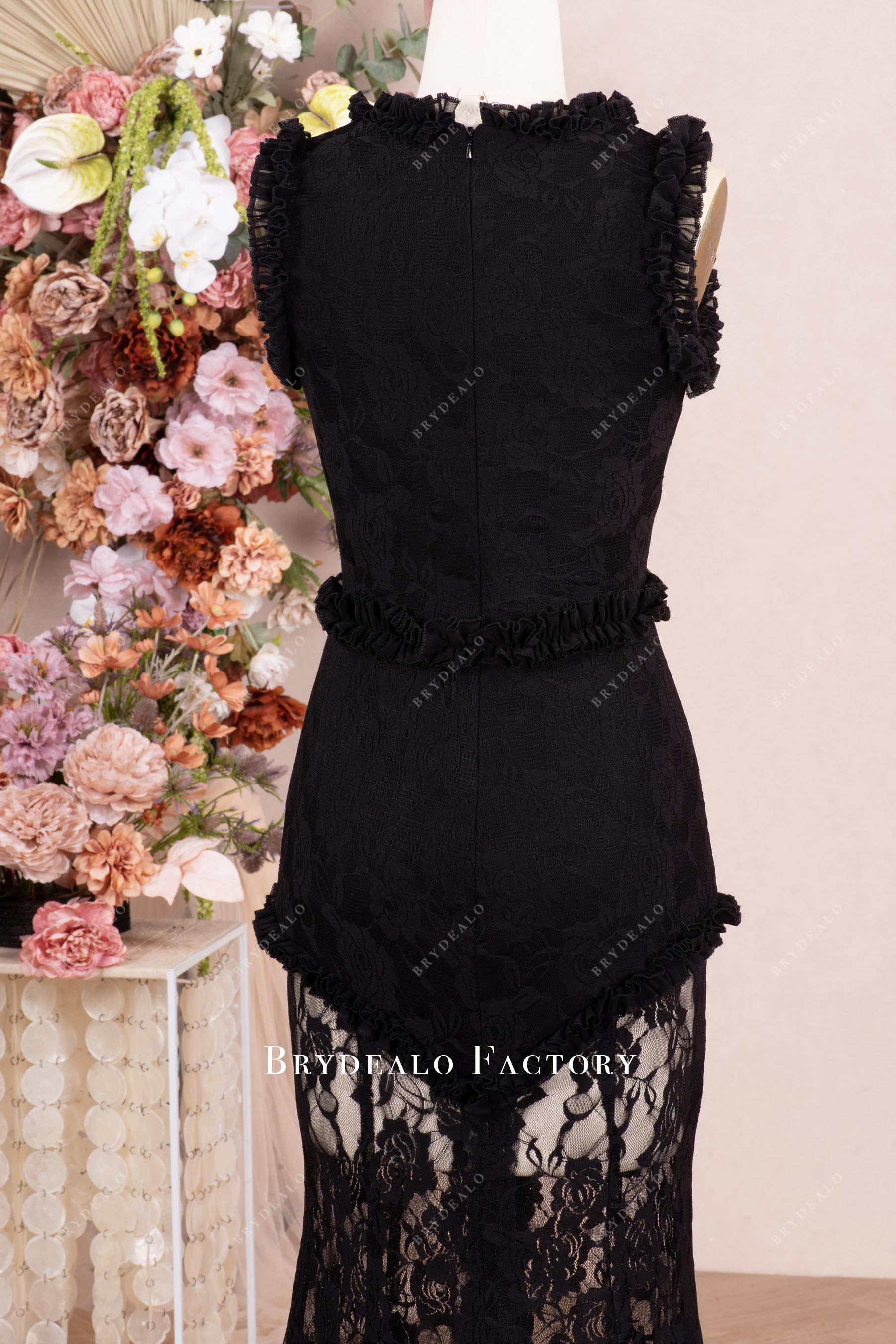 ruffled back formal dress