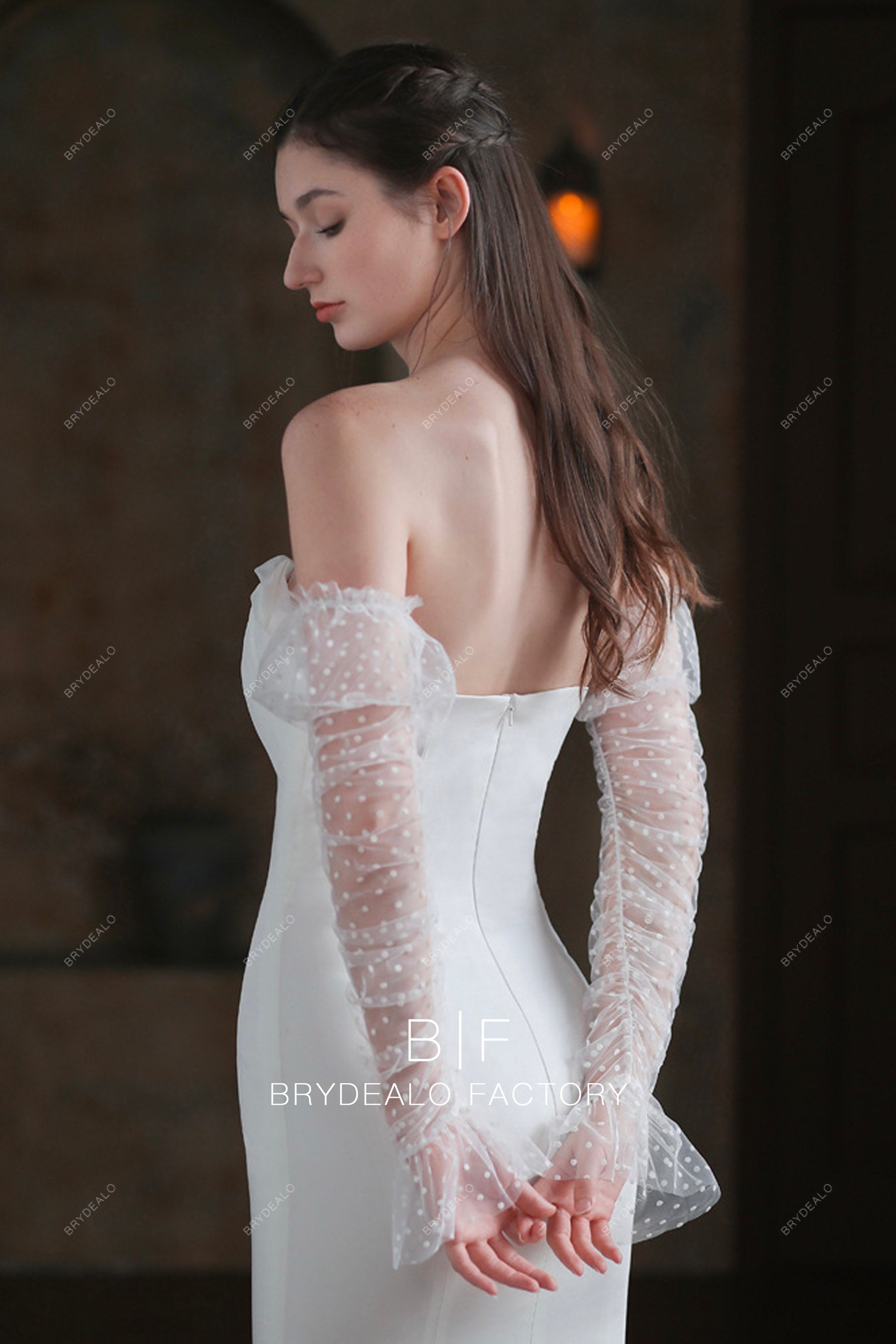 ruffled cuff long bridal sleeves
