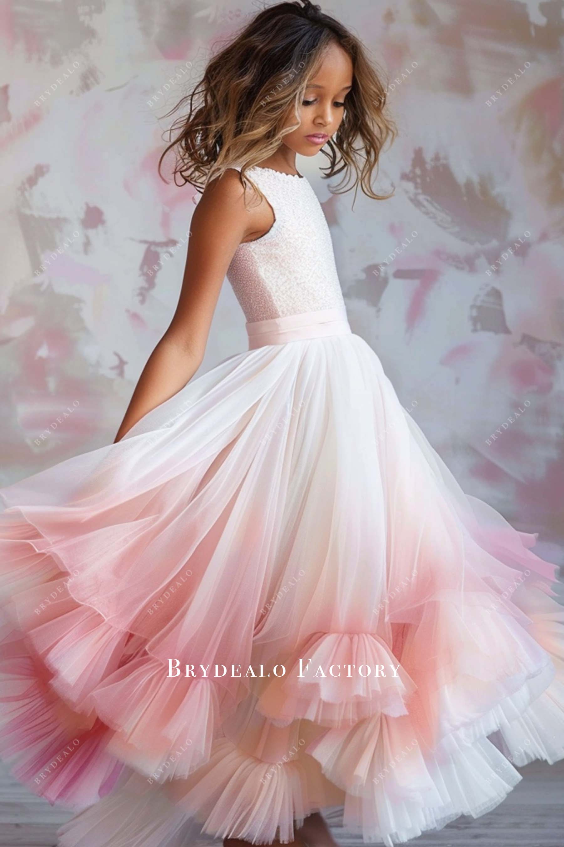 Pretty Ruffled Multi Colored Puffy A-line Little Girl Gown