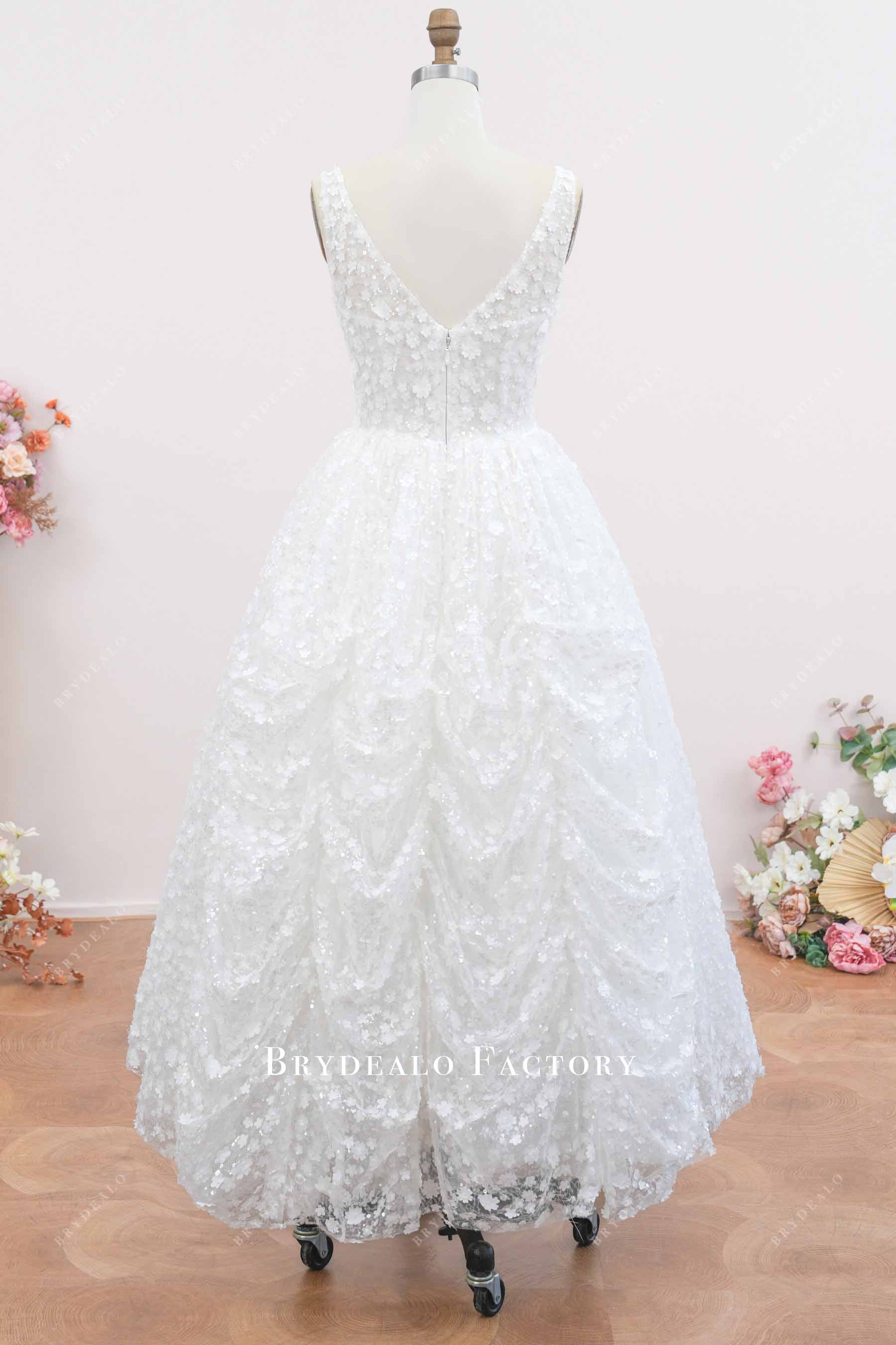 ruffled flower lace short wedding dress