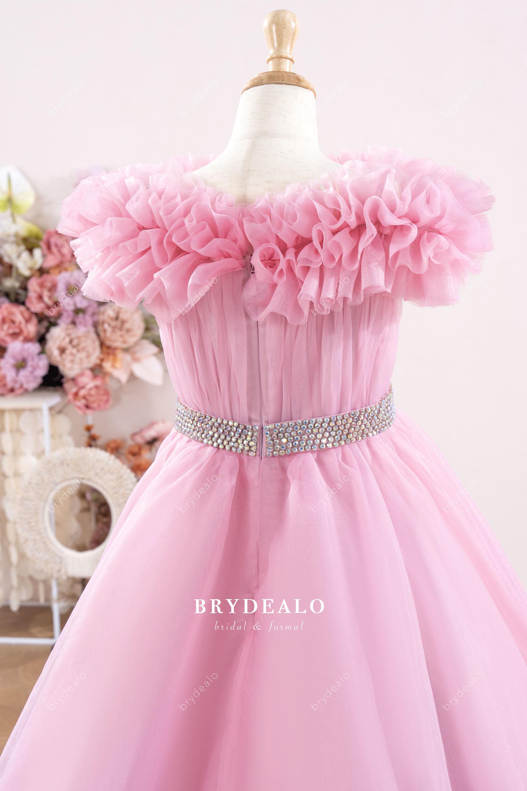 ruffled organza shoulder teen pageant gown