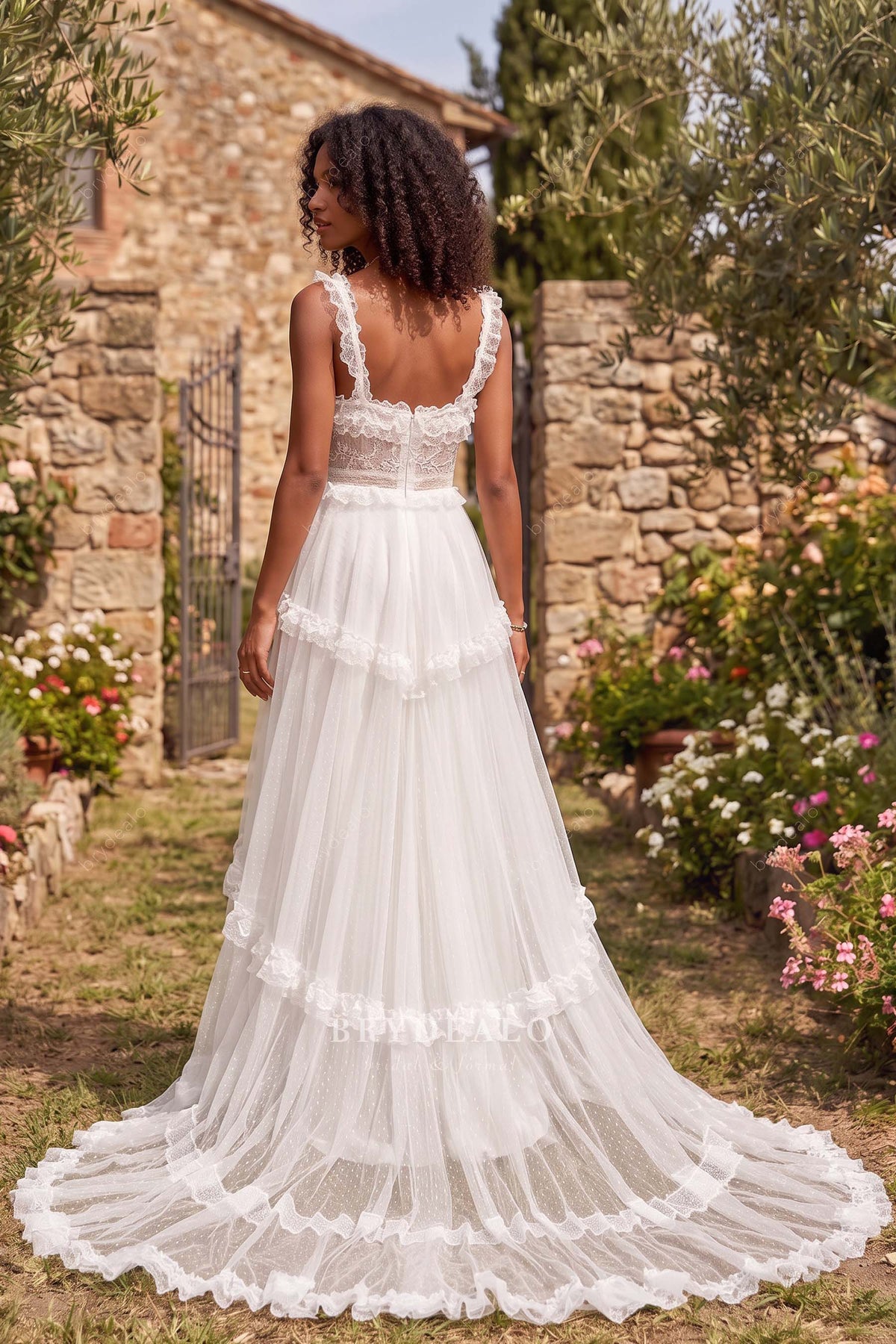 ruffled polka dot wedding dress