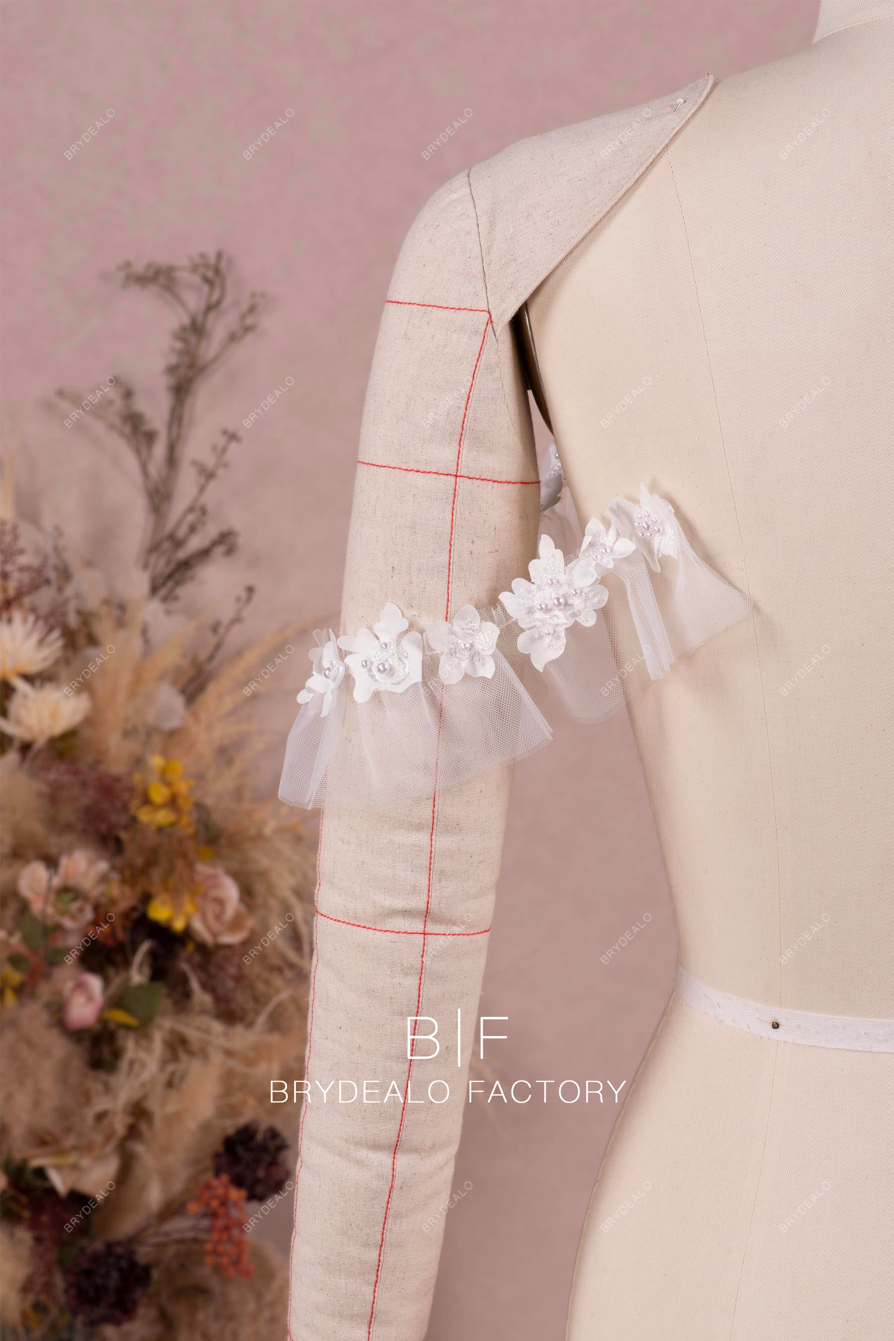 ruffled tulle flower wedding dress sleeves