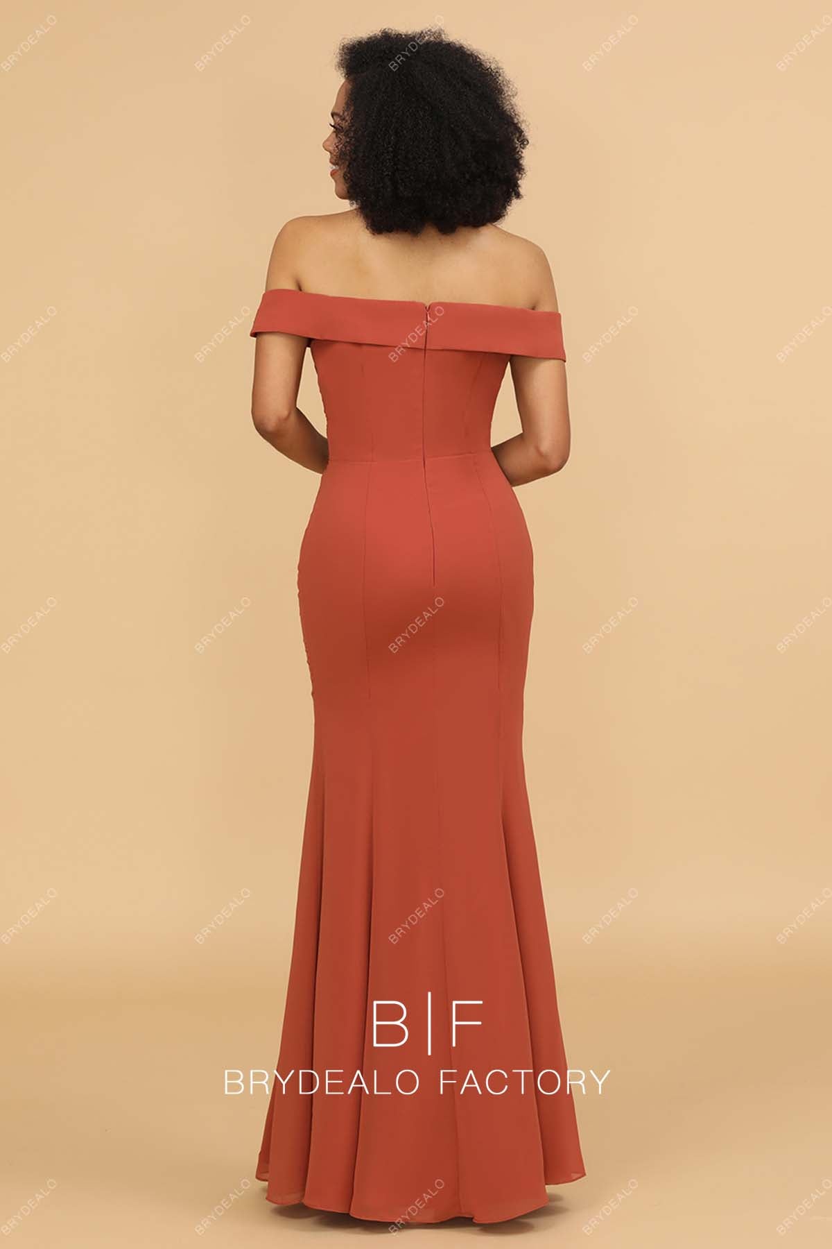 Rusty Off-shoulder Floor Length Chiffon Mermaid Bridesmaid Gown