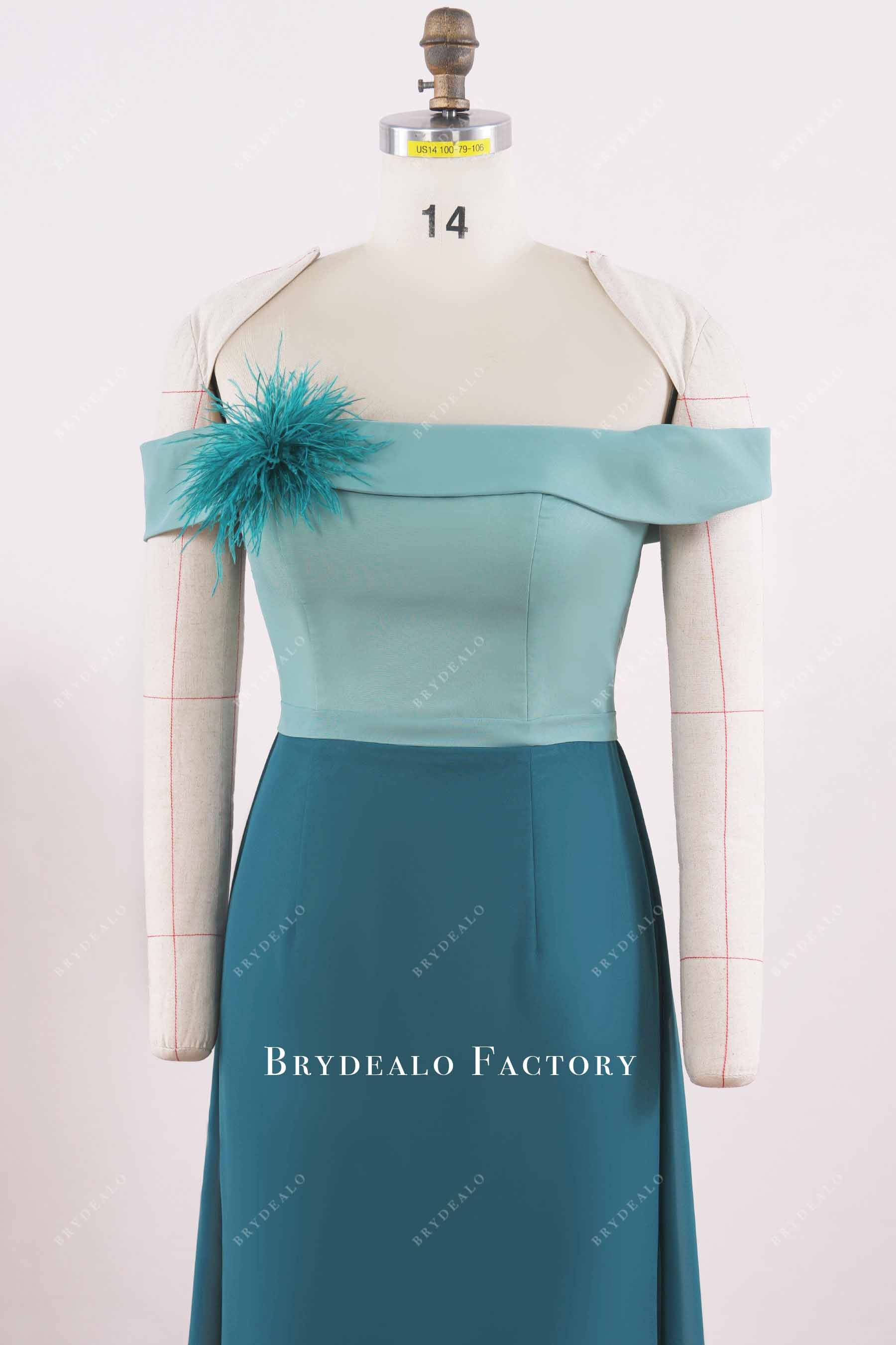 sage off-shoulder mother of bride dress