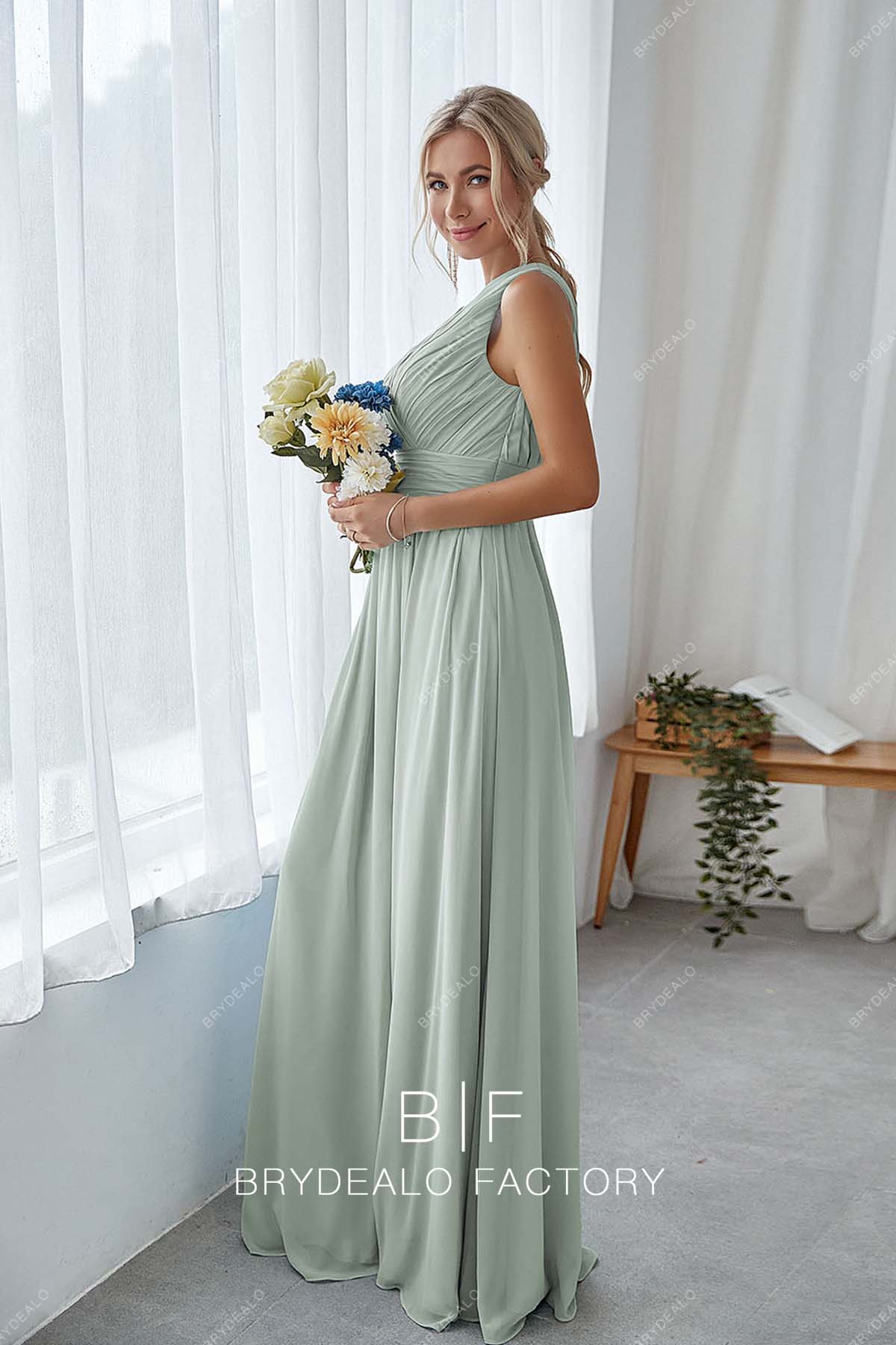 Dusty Sage Sleeveless Chiffon Bridesmaid Dress
