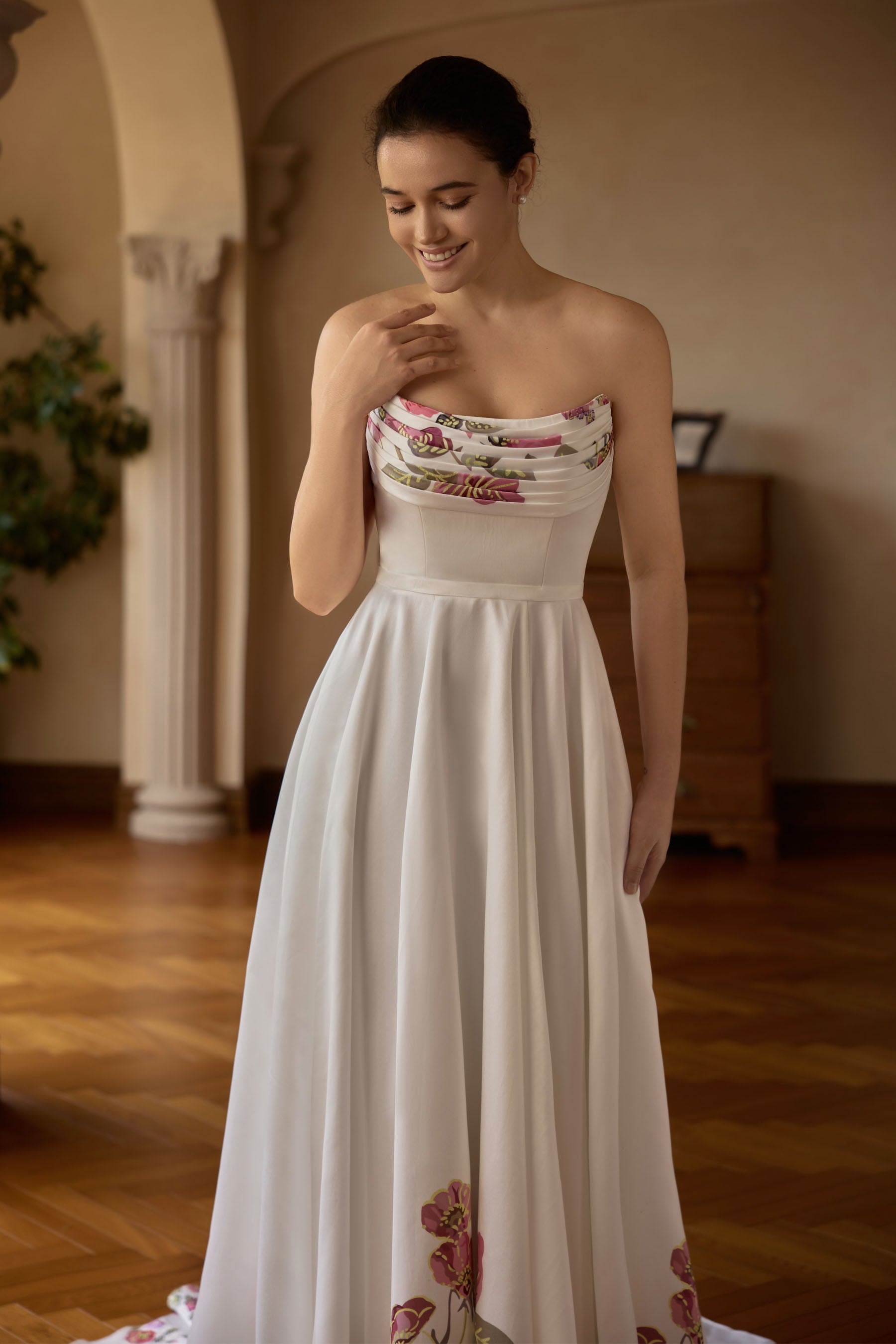 satin belt natural waist wedding gown