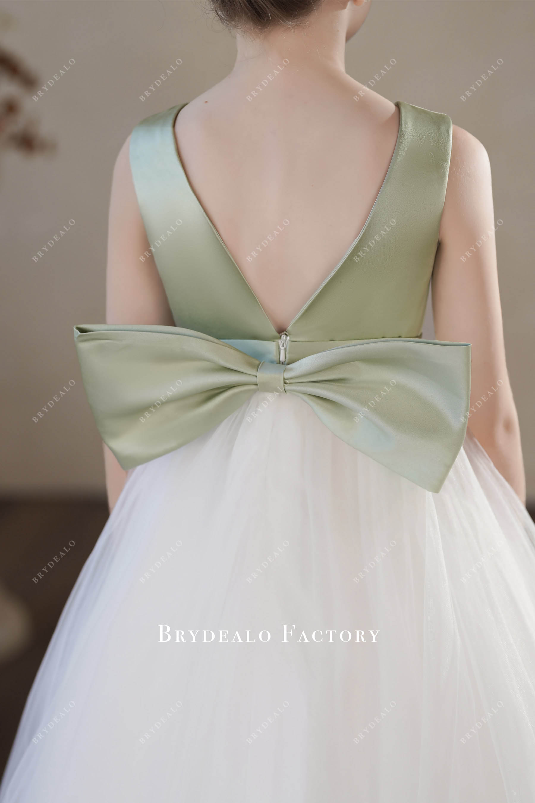 satin bowknot flower girl dress