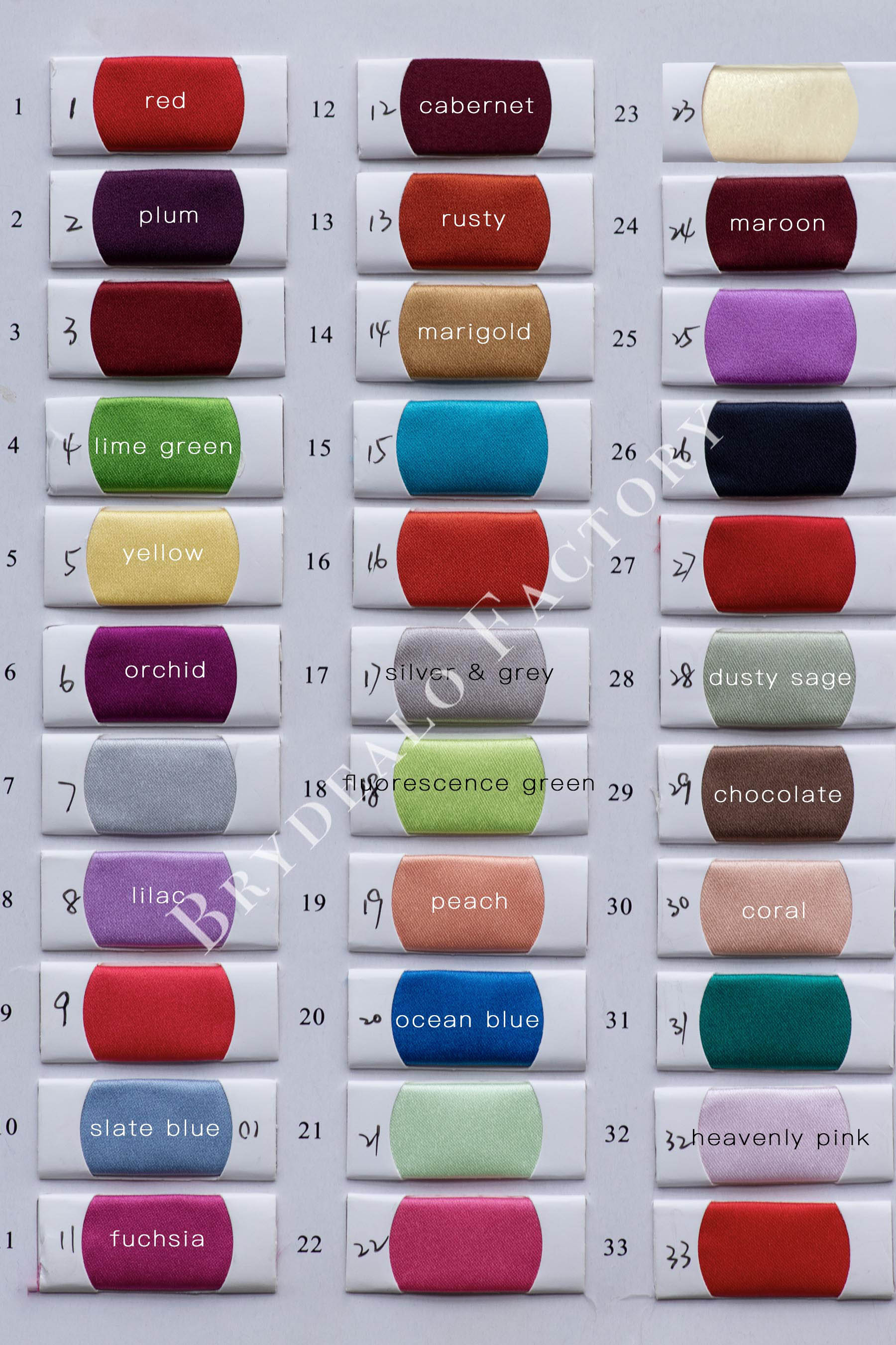 satin color chart