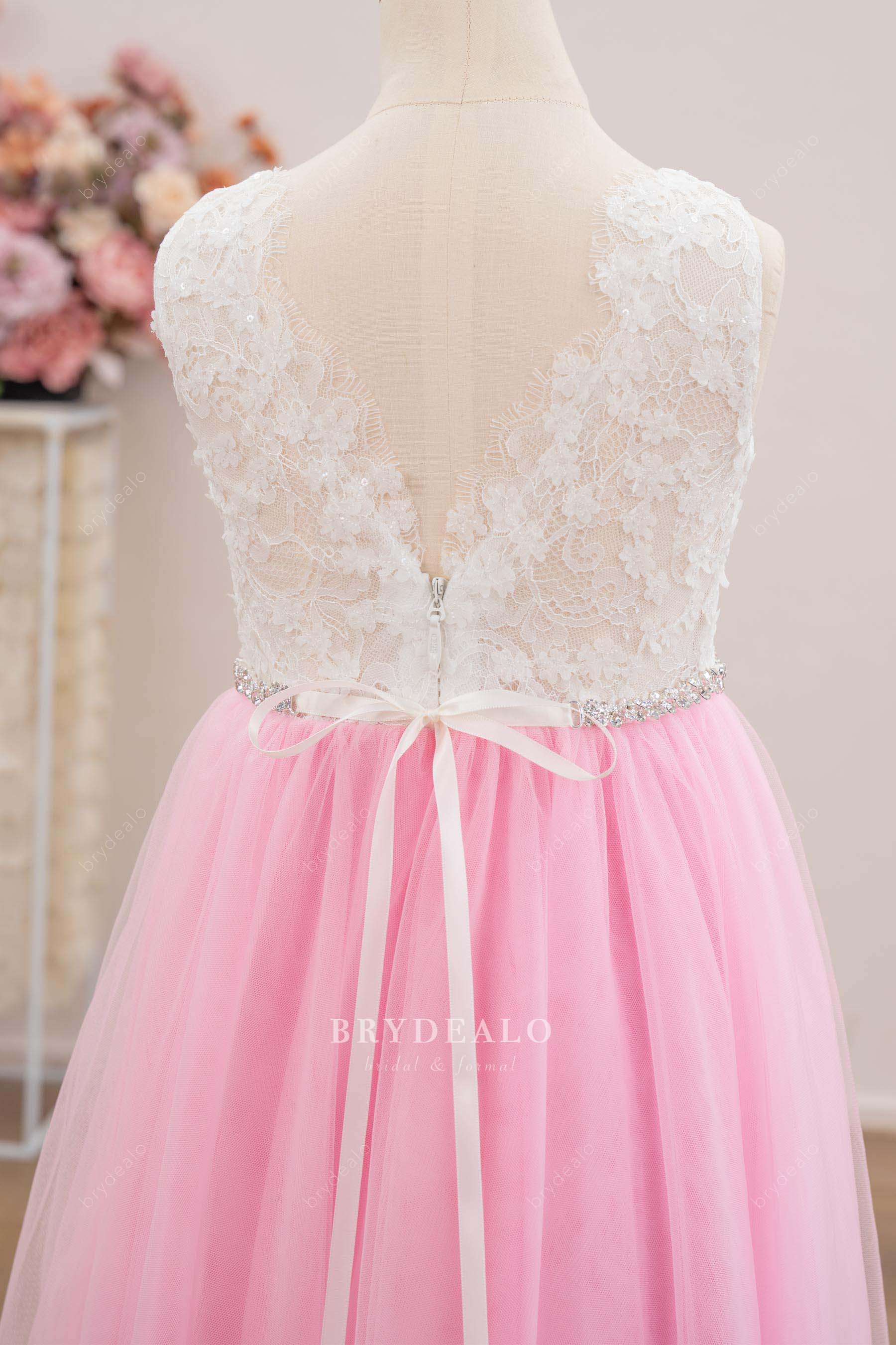 scalloped V-back flower girl dress
