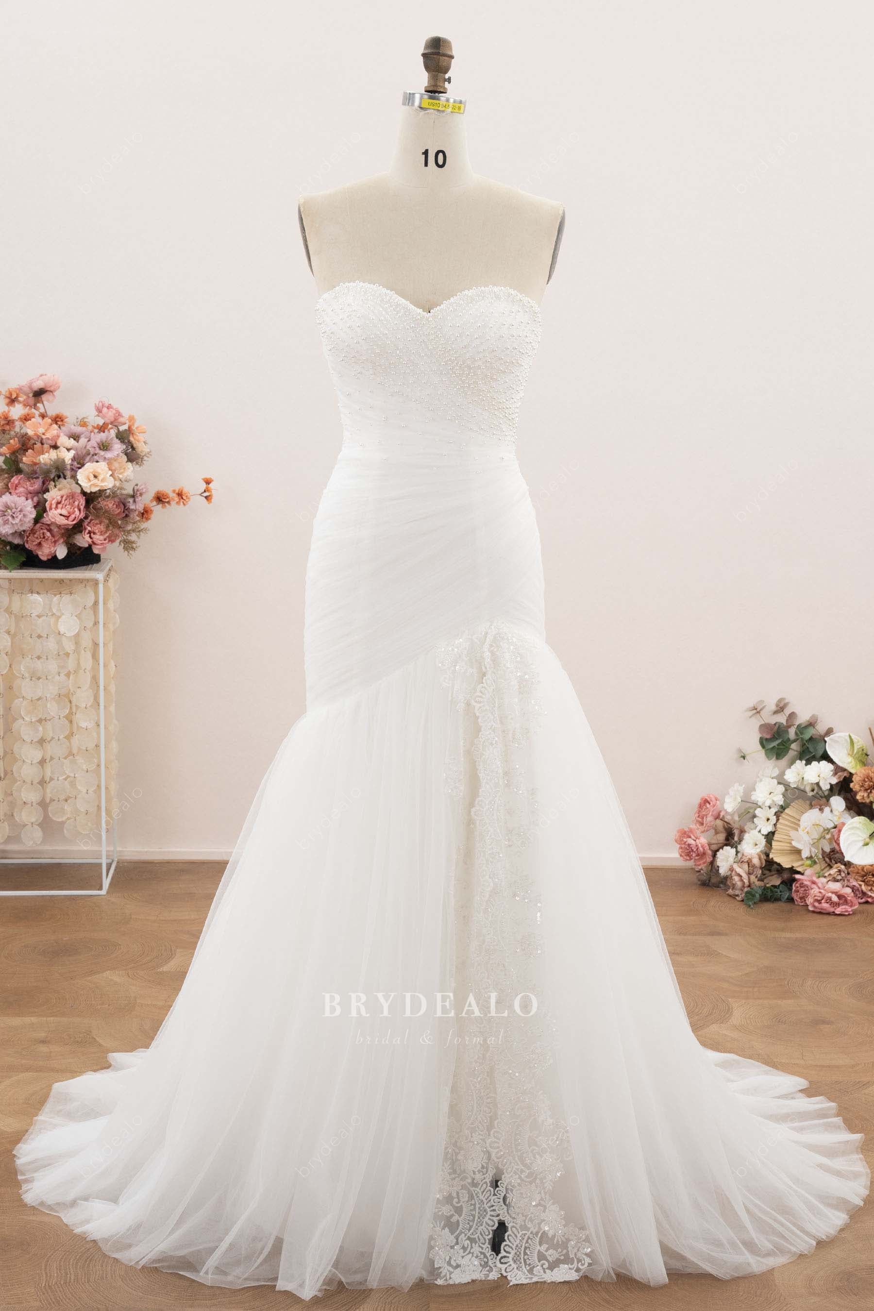 scalloped high slit wedding dress