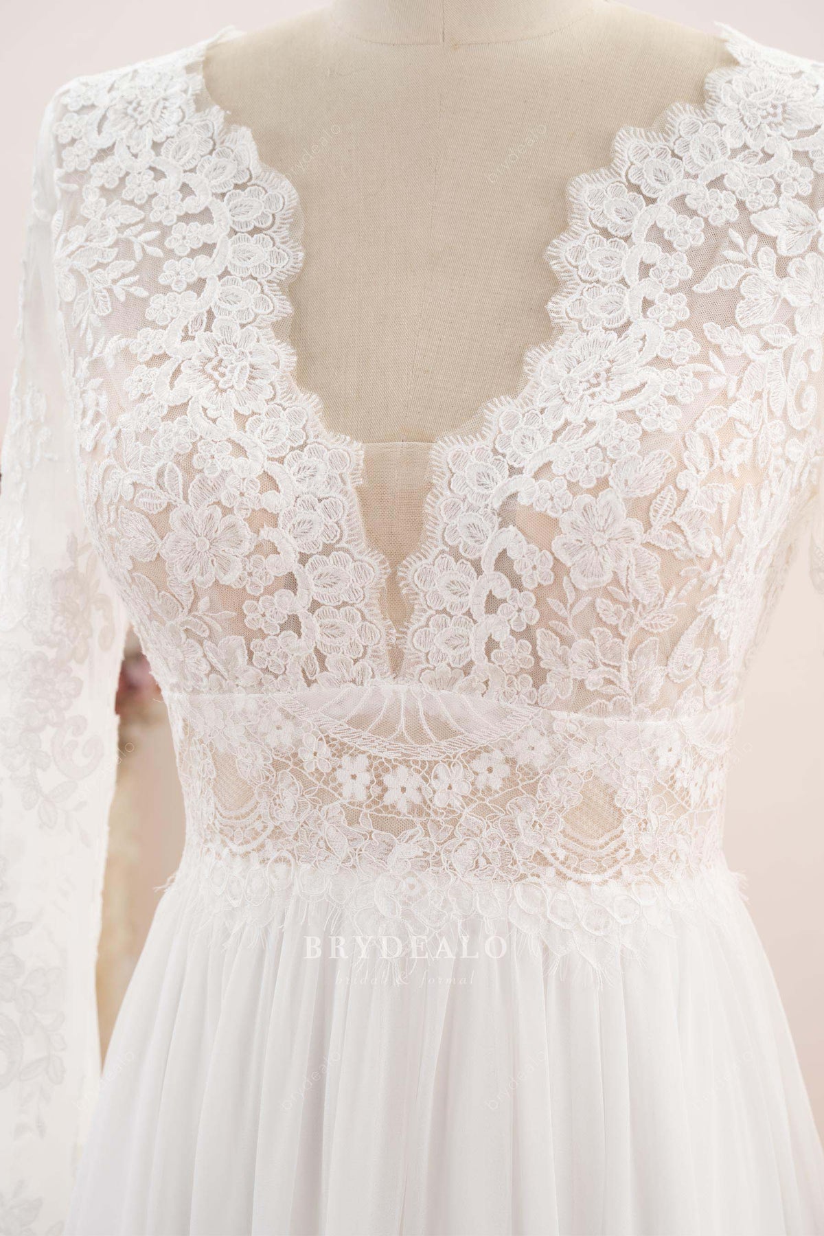 scalloped lace neck wedding dress
