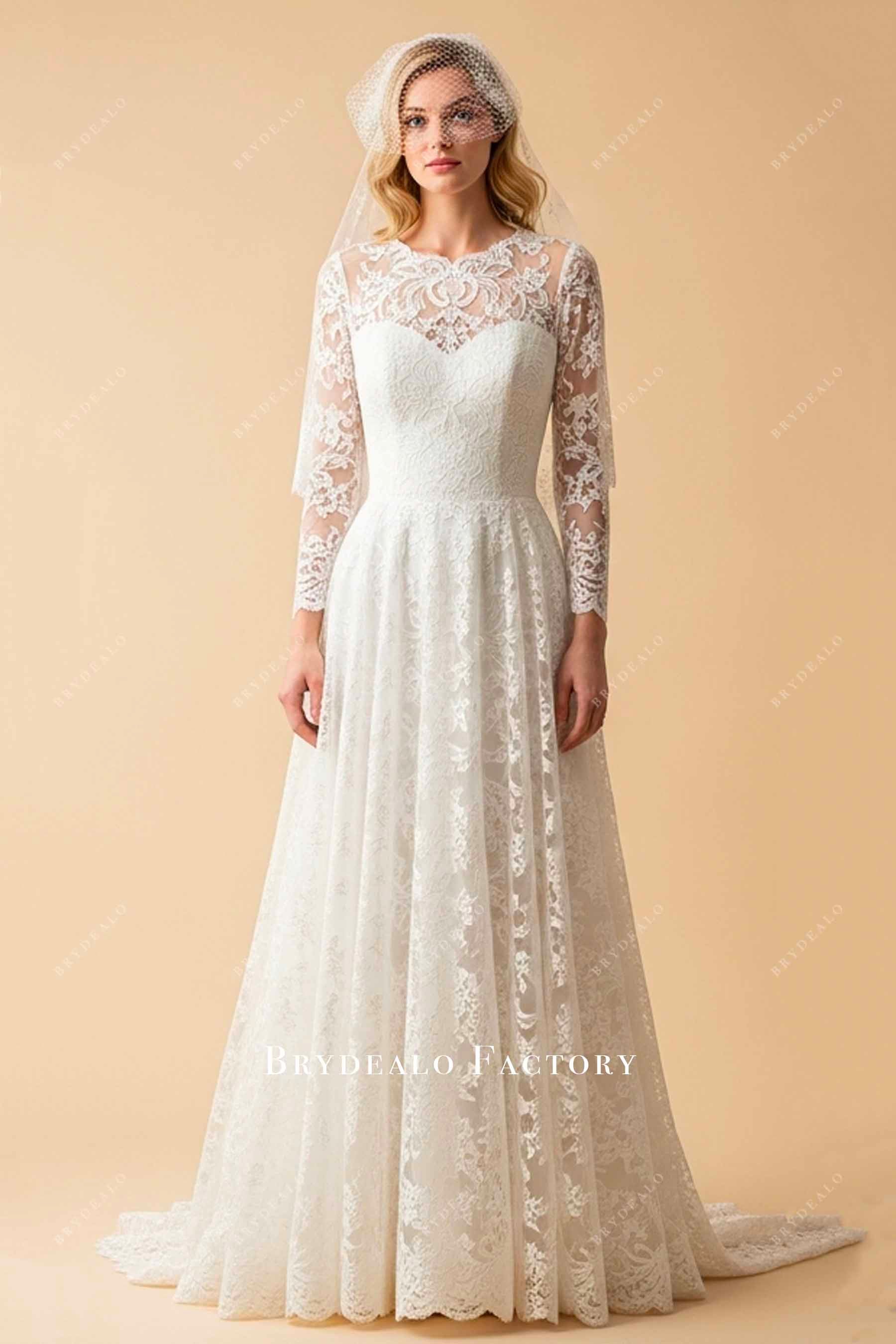 Retro Long Sleeve Sweetheart Hollow Back Wedding Dress Retro Long Sleeve Sweetheart Hollow Back Wedding Dress