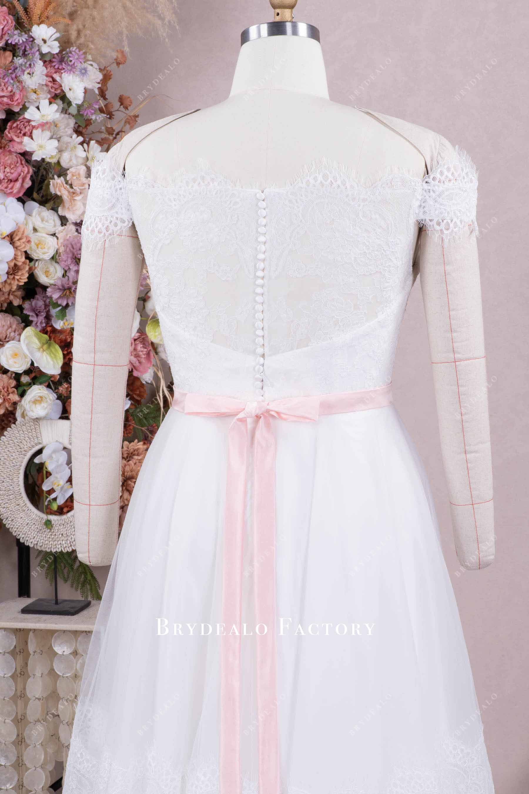 scalloped off shoulder wedding dress 1950s