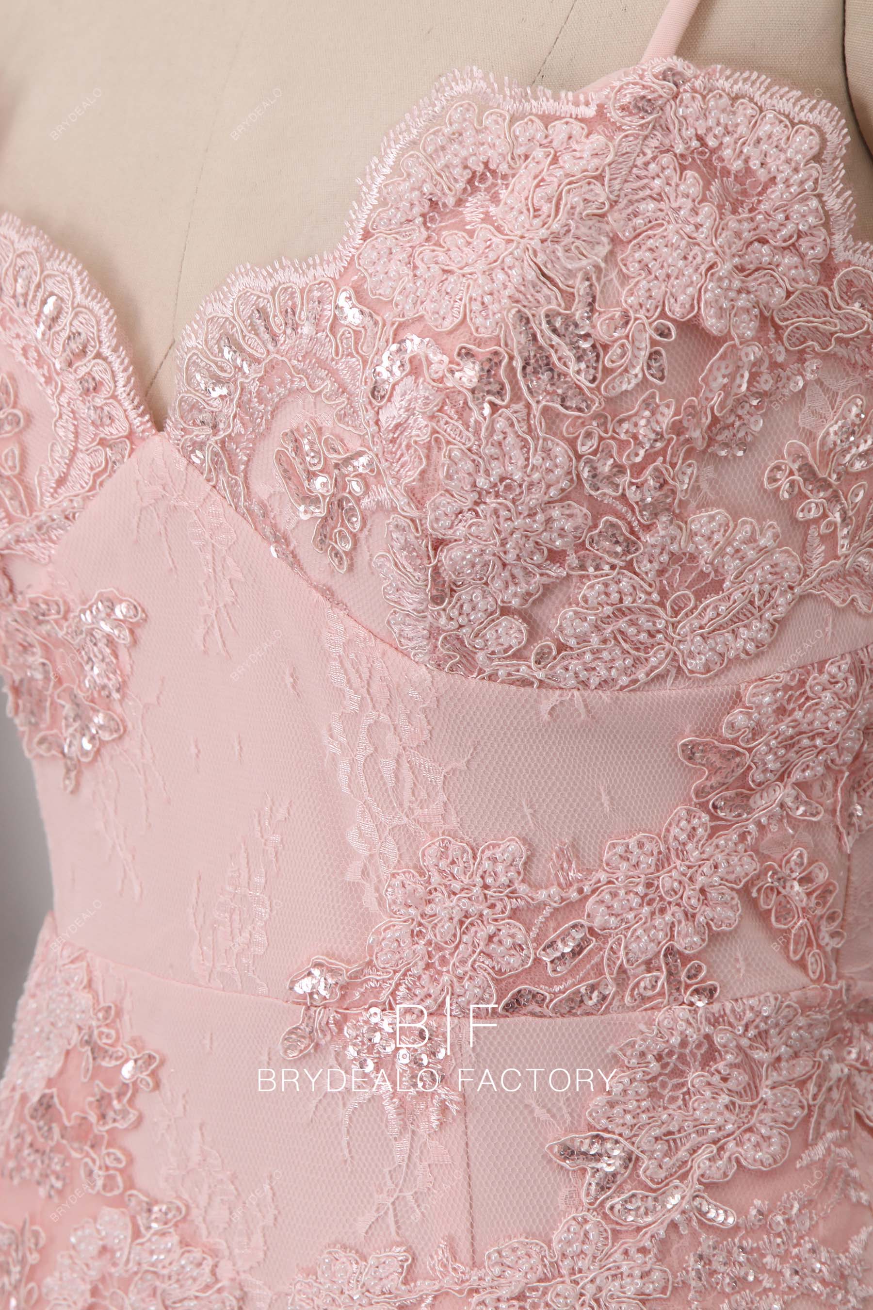 beading sequin scalloped lace sweetheart neck prom dress