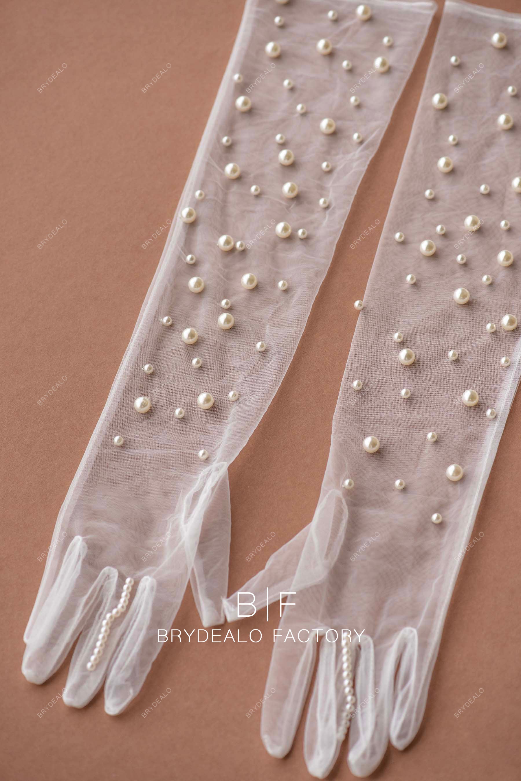 scattered pearls bridal long gloves