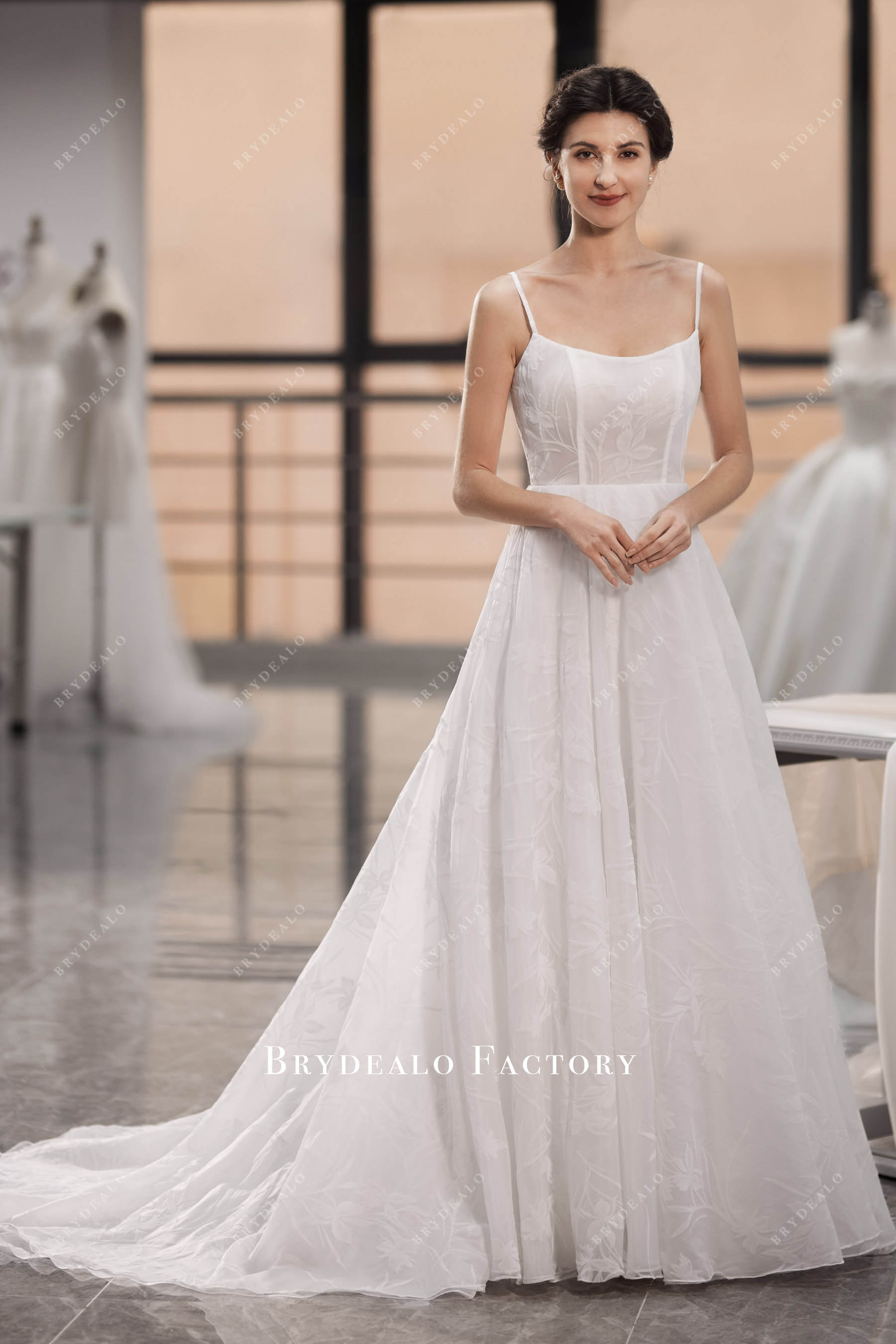 scoop neck Aline organza wedding dress