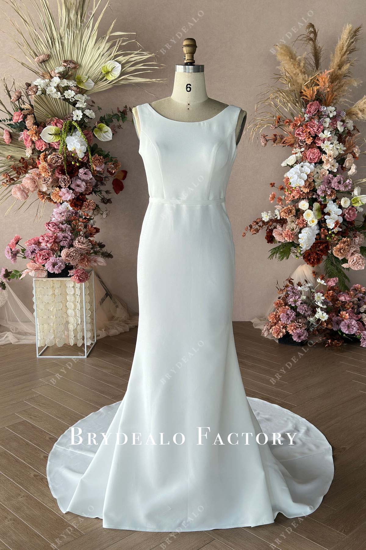 Private Label Custom Scoop Neck Wide Shoulder Strap Wedding Dress
