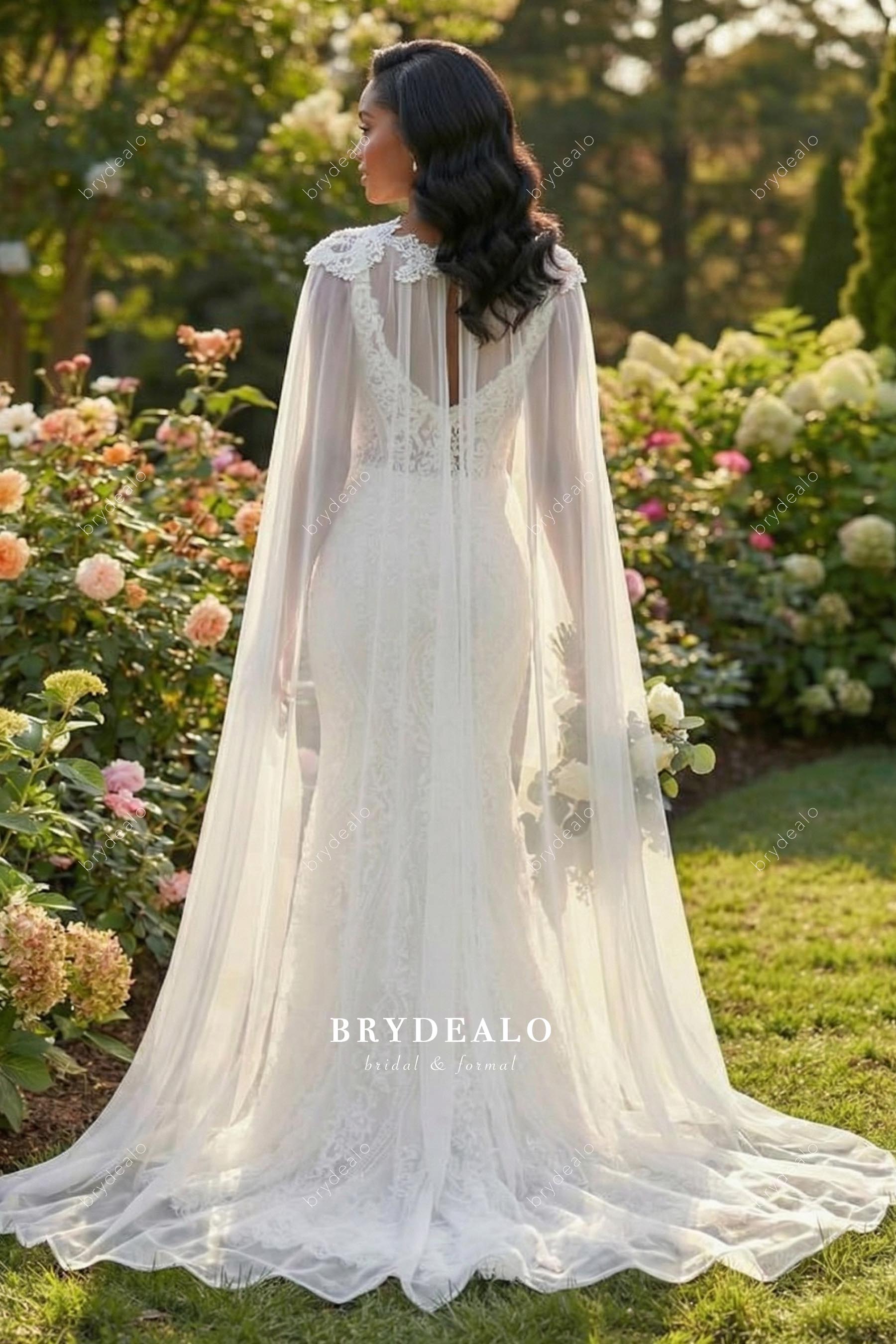 see through cape lace wedding dress