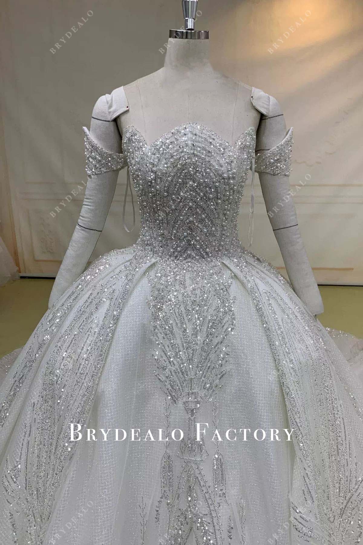 sequined short sleeves wedding ballgown