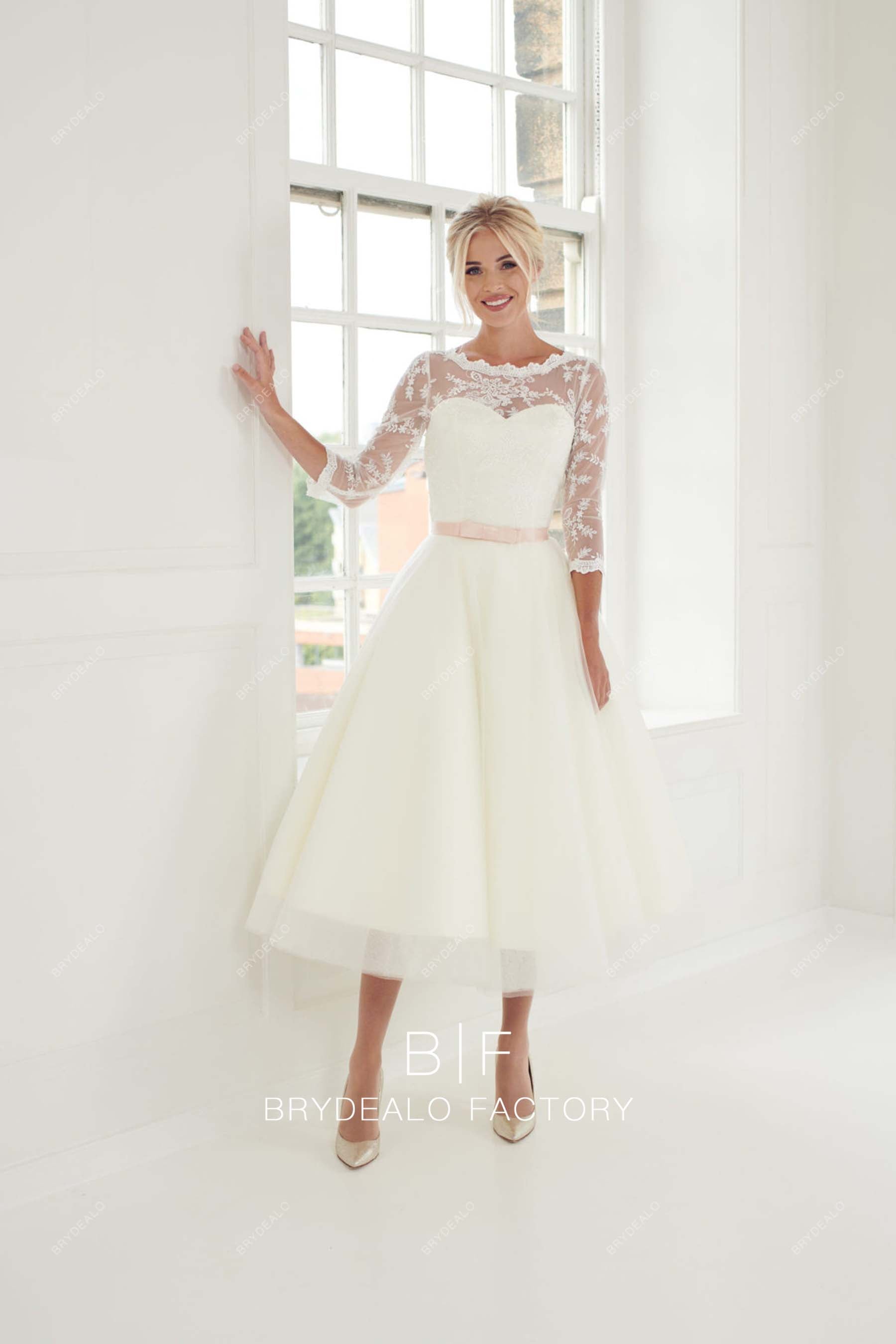 sheer sleeves lace vintage bridal dress