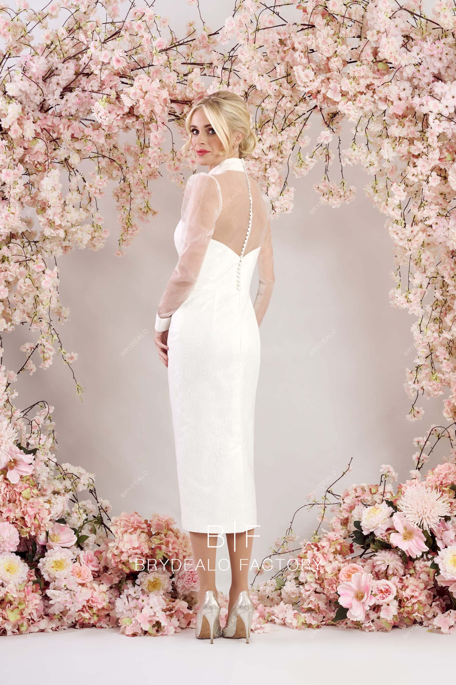 sheer sleeves illusion back city wedding gown