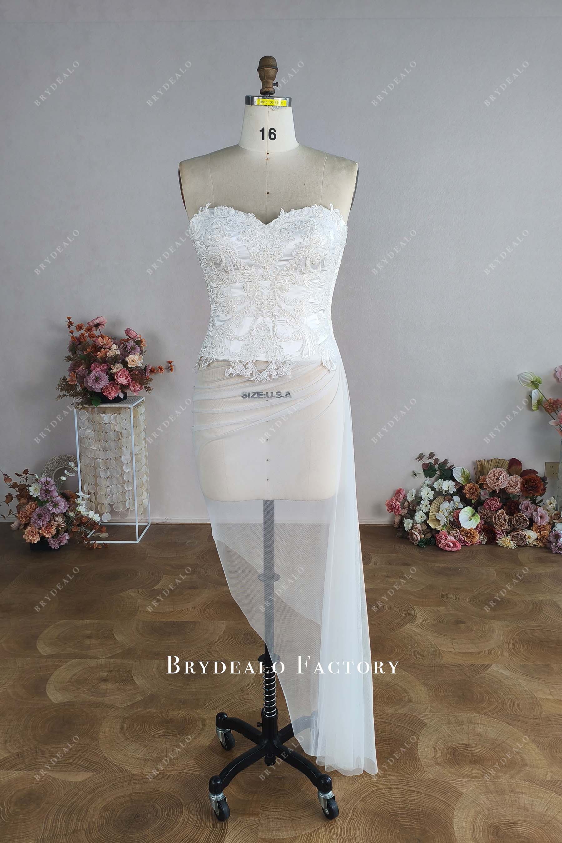 shimmer corset with tulle drape