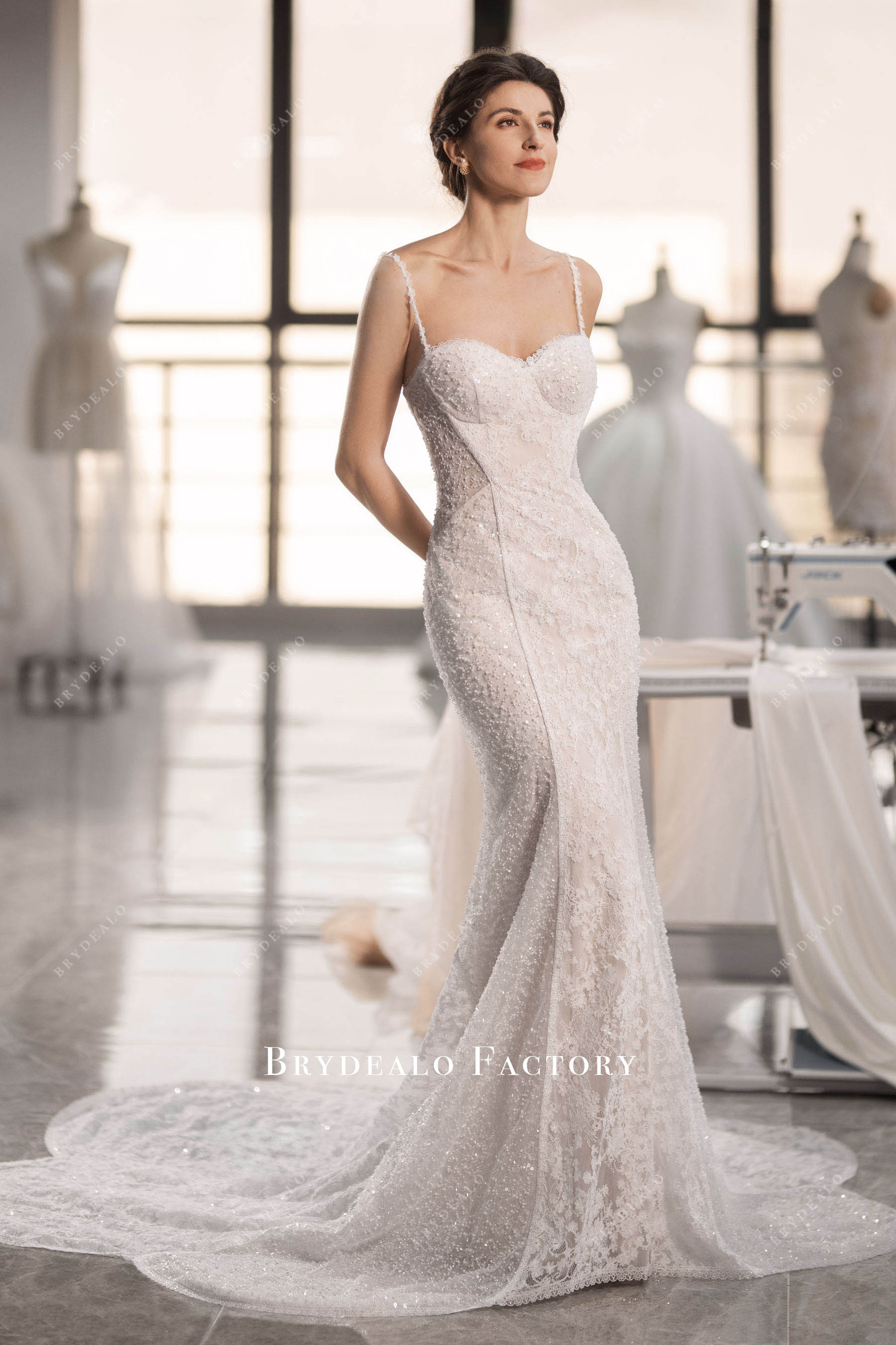 luxury beaded wedding dresses Luxury Beaded Mermaid Wedding Dress with One Shoulder Long Sleeve