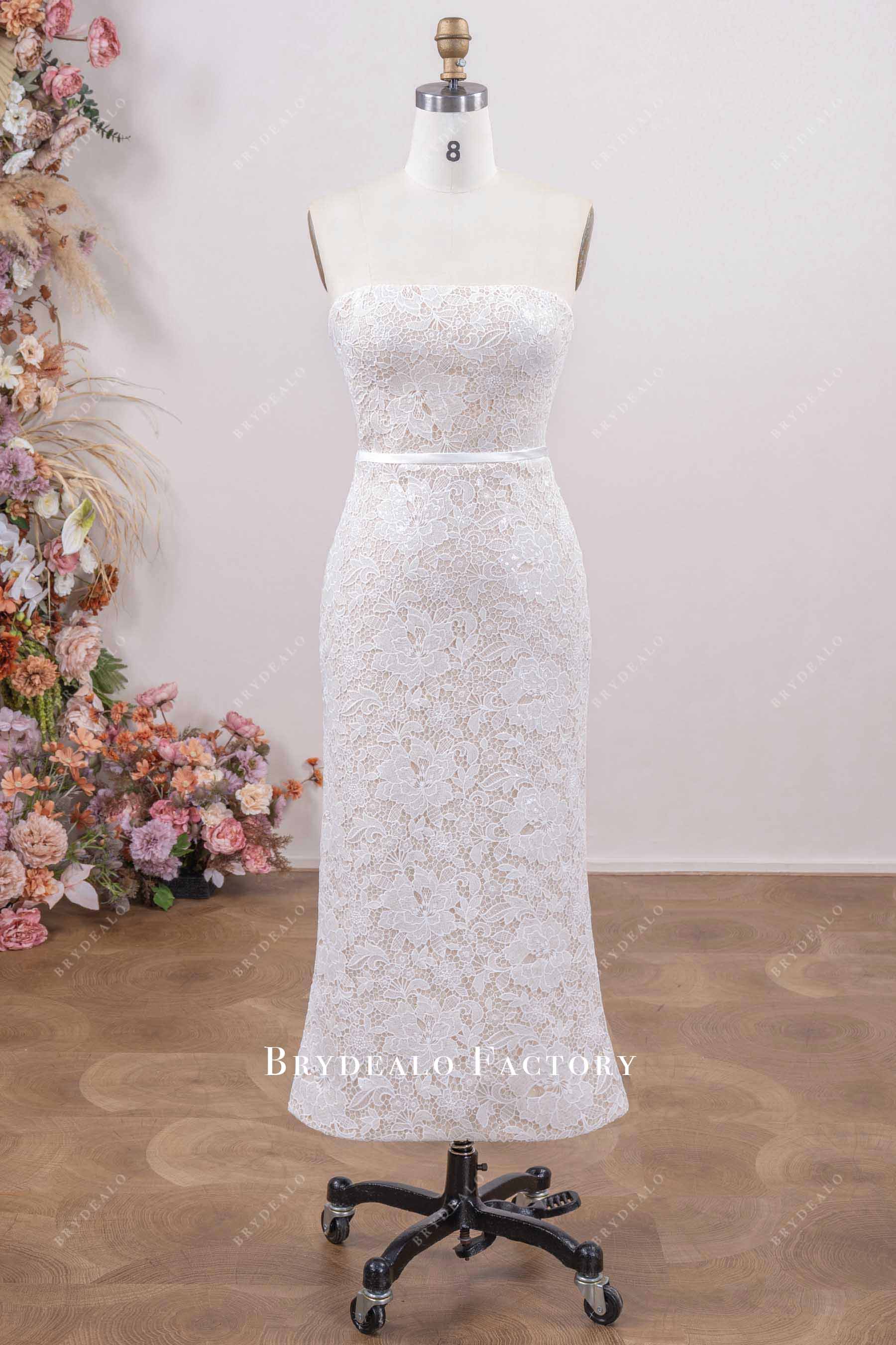 shimmery flower lace bodycon wedding dress