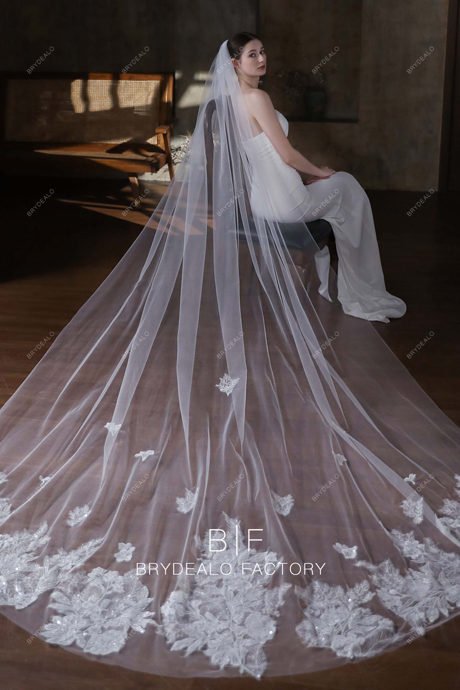 One Tier Sequin and Lace Cathedral Veil