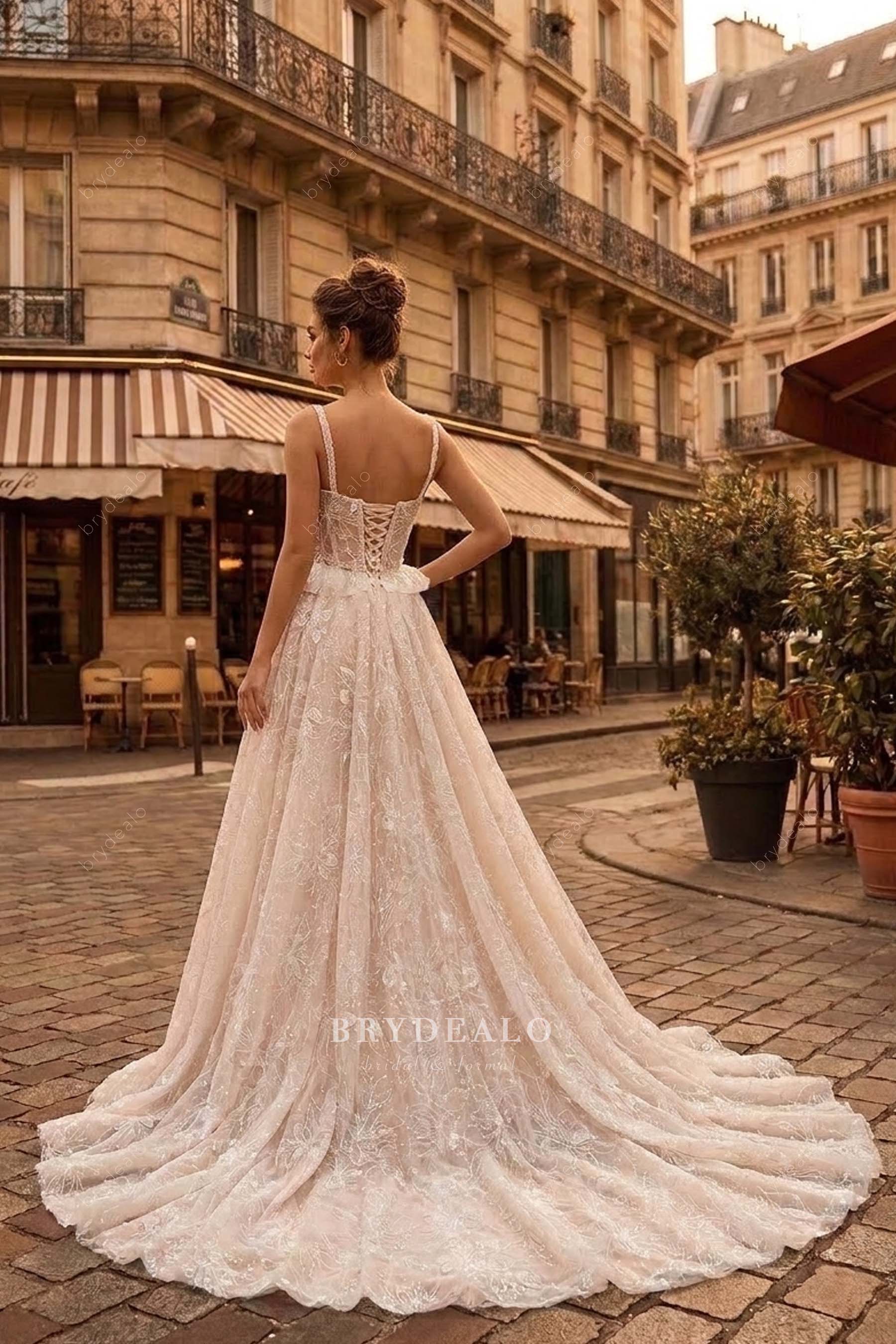 shimmery lace long wedding dress