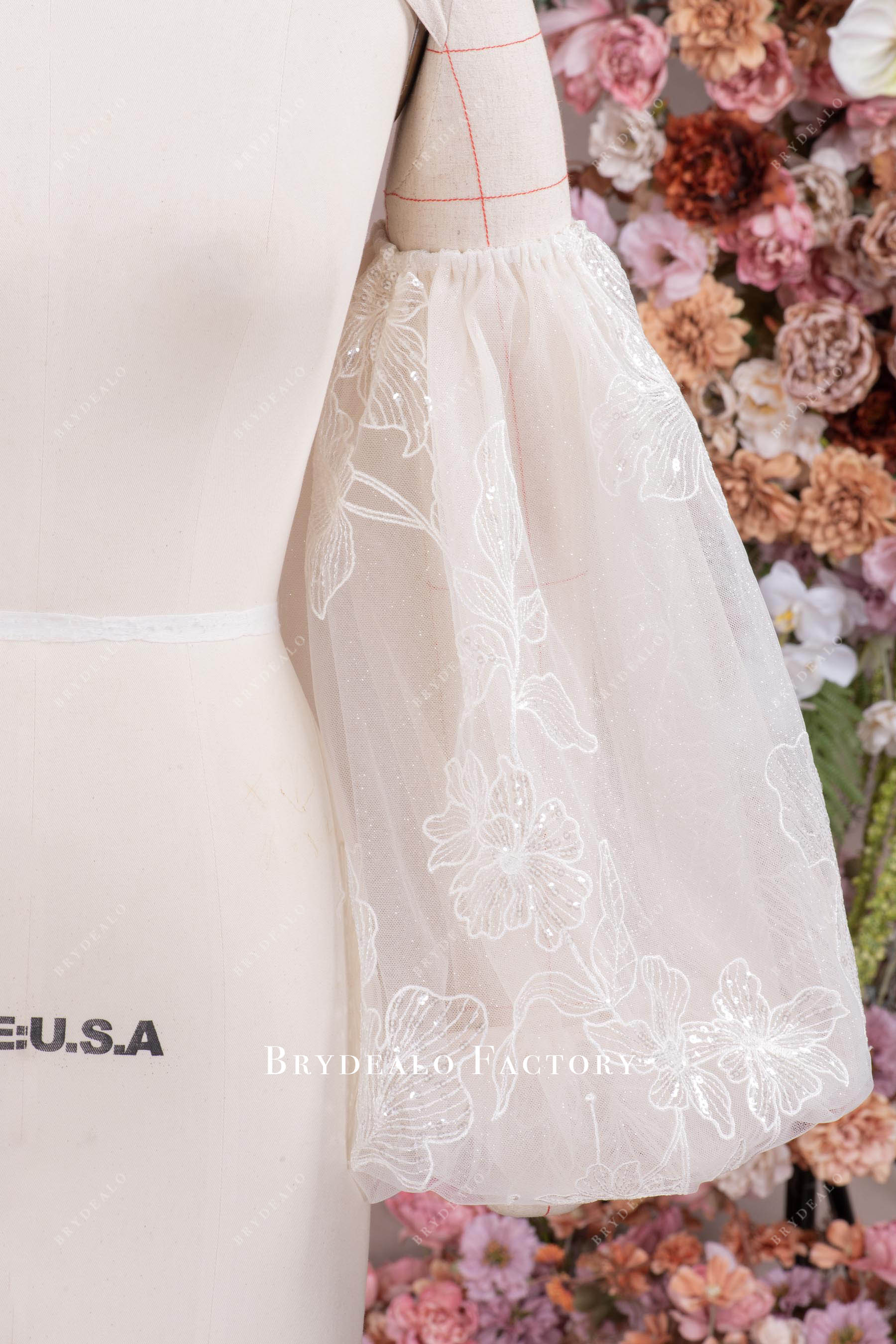 shimmery lace tulle bubble bridal sleeves