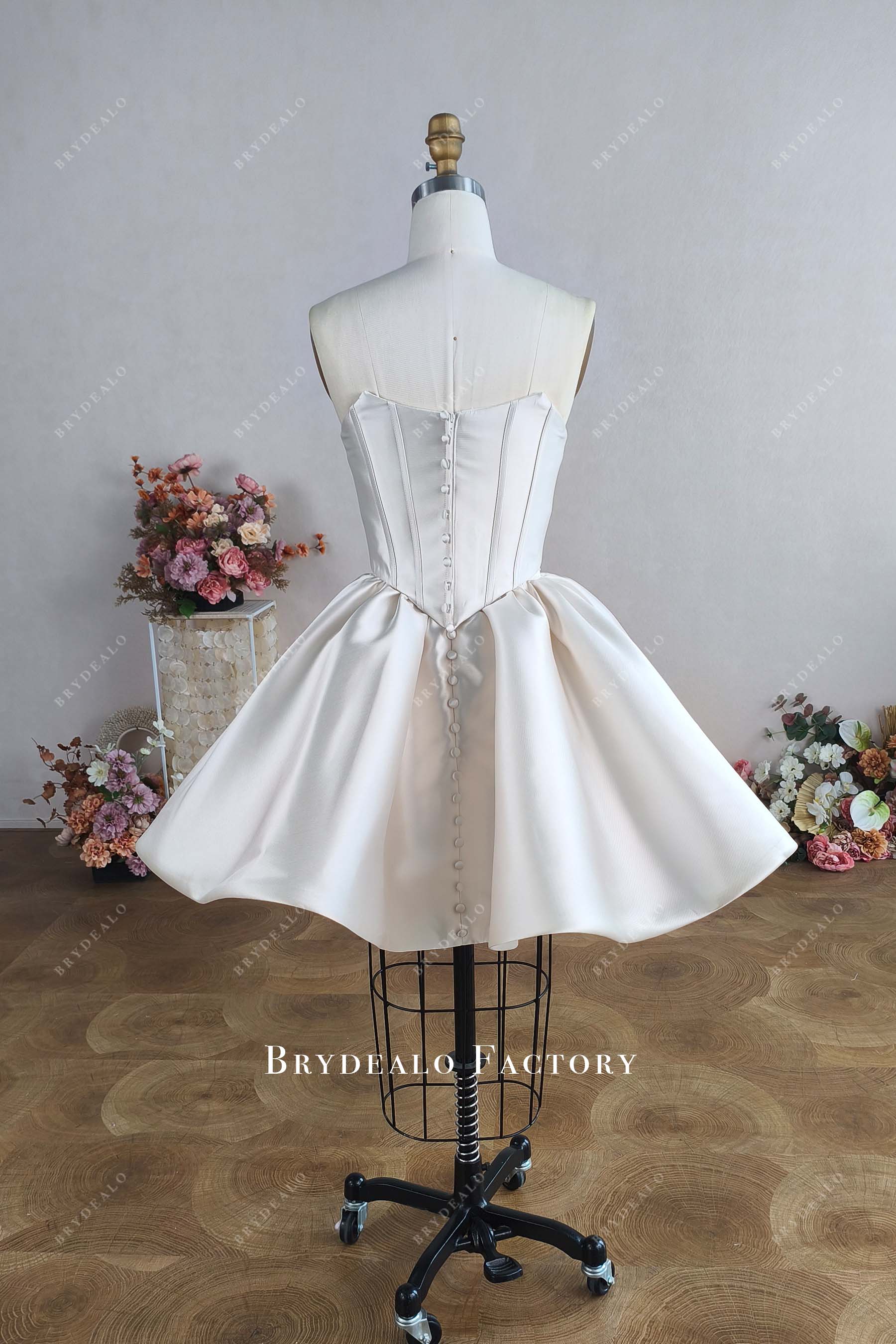 short buttons up ballgown wedding dress