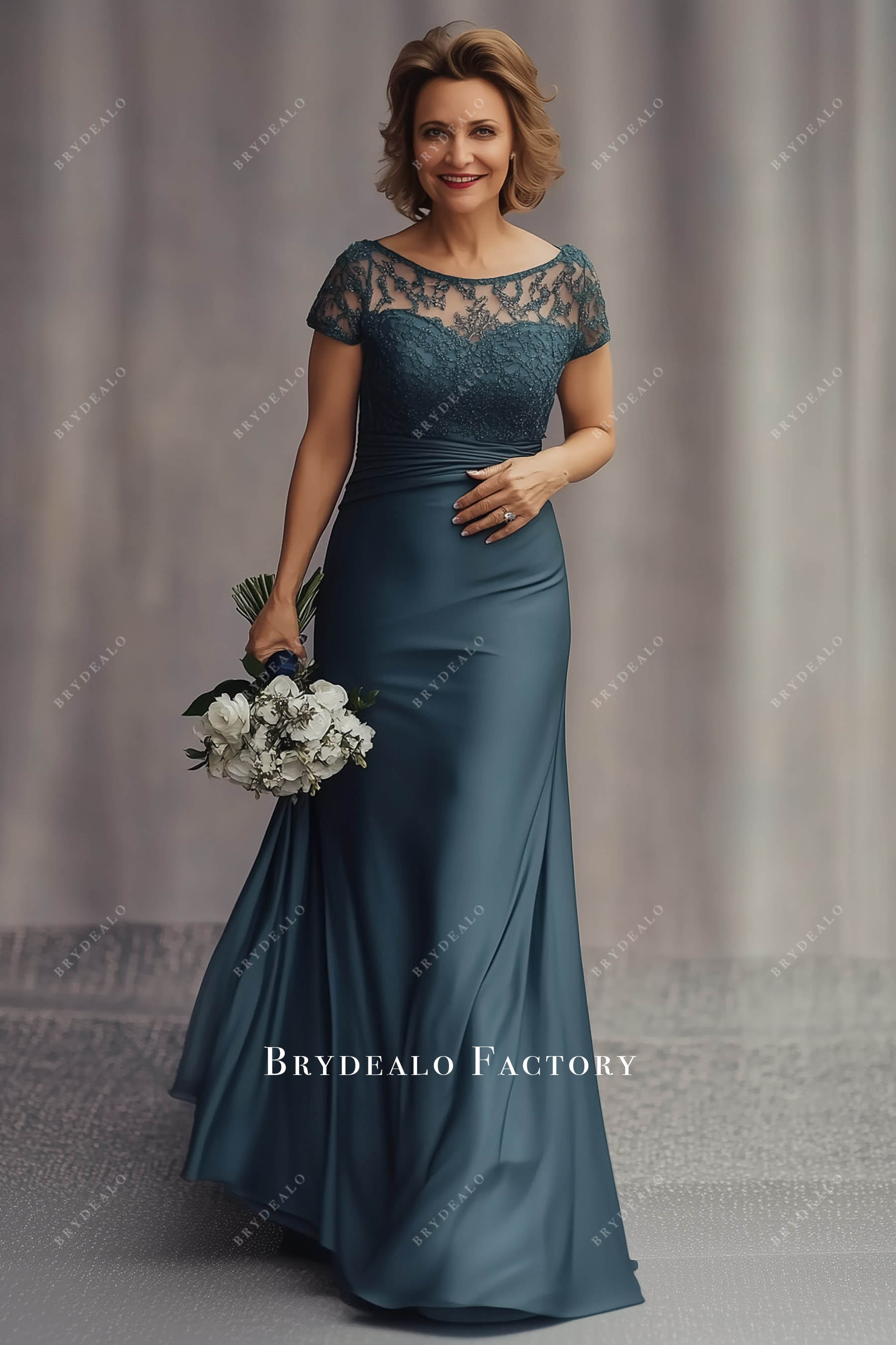 Ready To Ship Lace Sleeve Chiffon Mother Of Bride Dress Ready To Ship Lace Sleeve Chiffon Mother Of Bride Dress